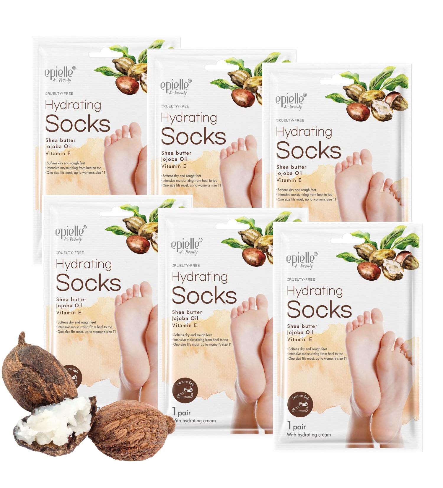 Epielle Hydrating Foot Masks (Socks 6pk) - Shea Butter & Jojoba Oil for Cracked Heels, Dry Feet, and Calluses - Buy Online on SooperMarket.com