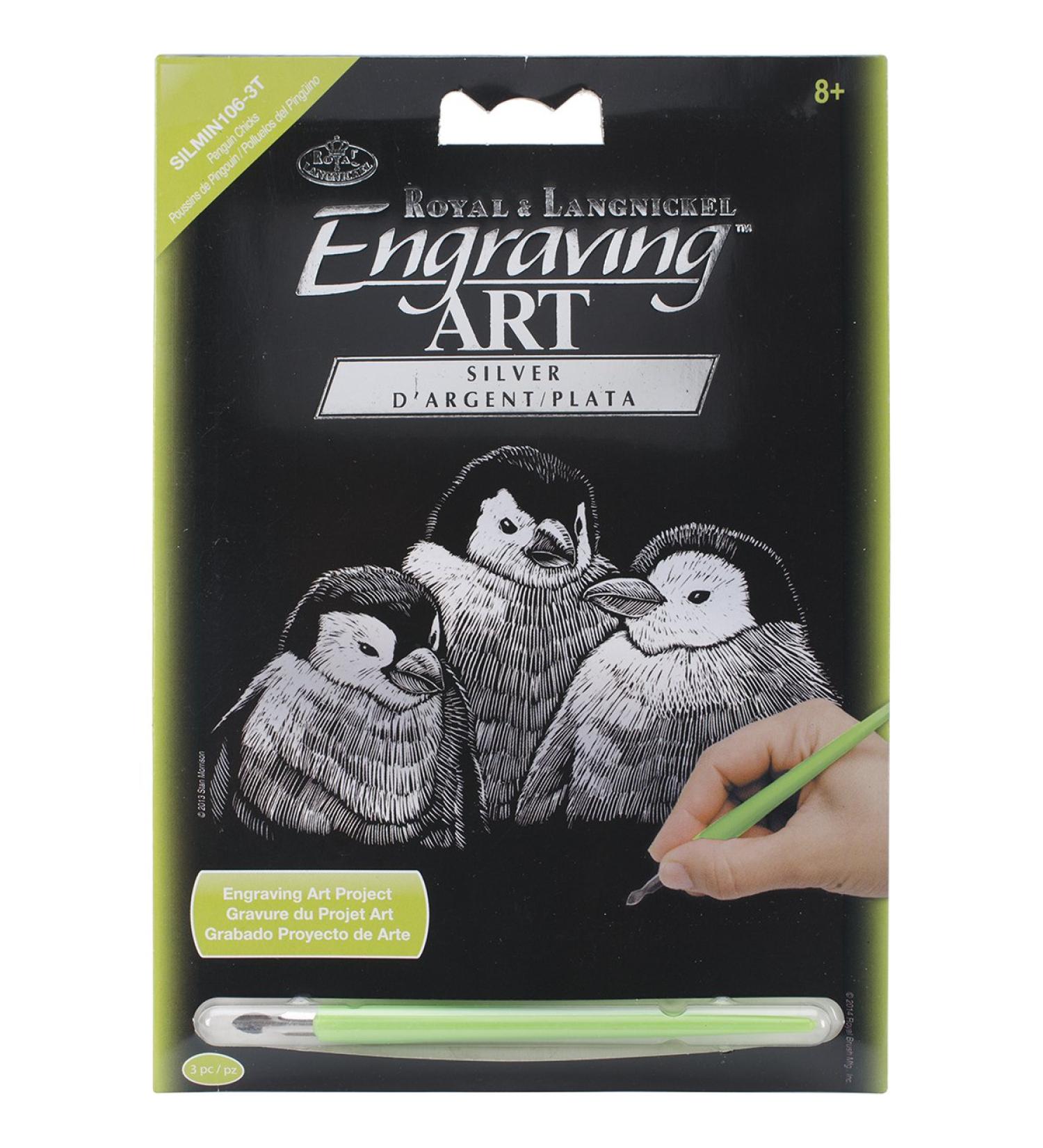 ROYAL BRUSH Silver Foil Engraving Penguin Chicks Art Mini Kit, 5" by 7"