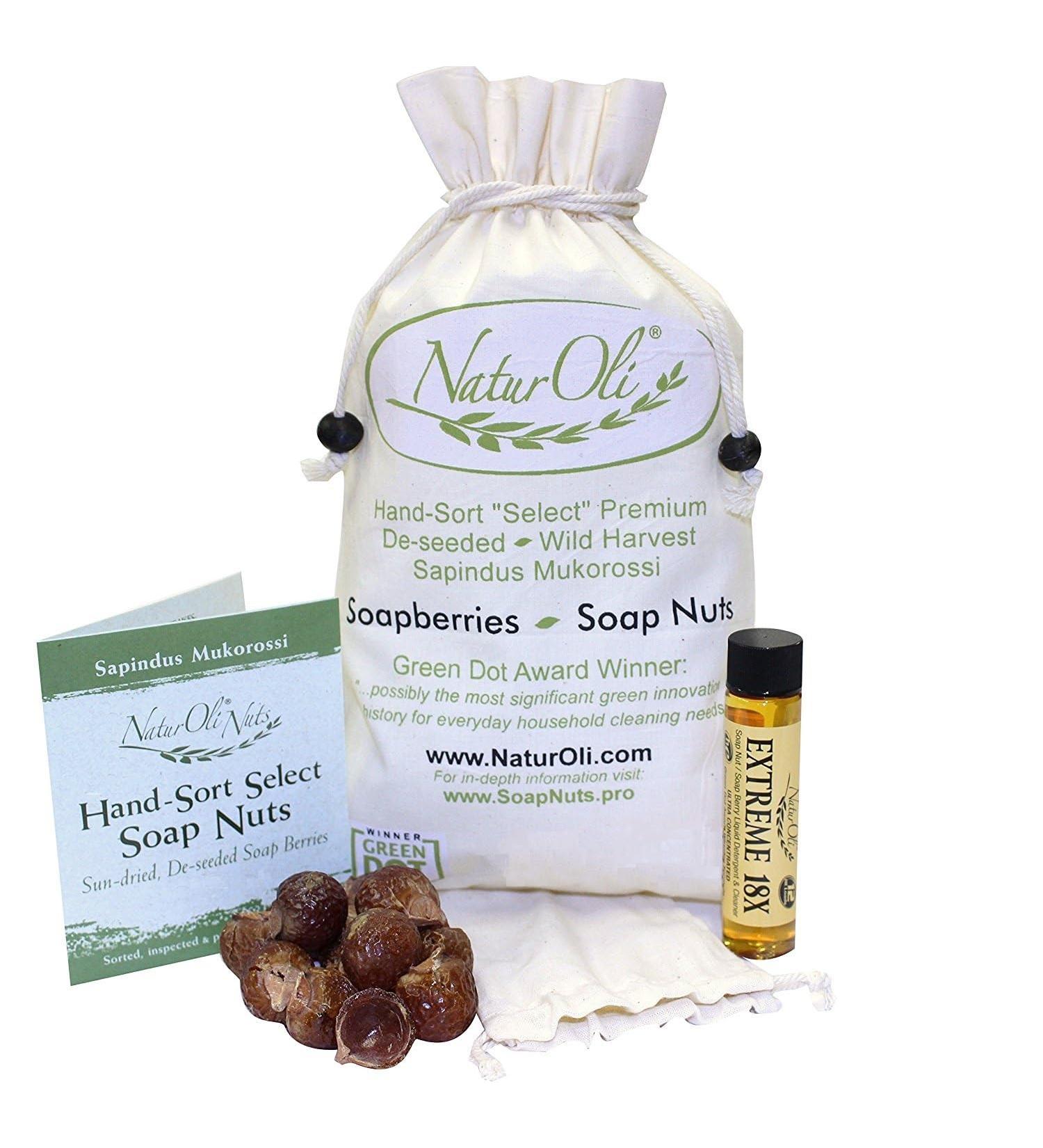 Organic Soap Nuts & Berries - 1 lb (240 Loads) with Travel Bottle & Wash Bag | Eco-Friendly Laundry Solution - Buy Online on SooperMarket.com