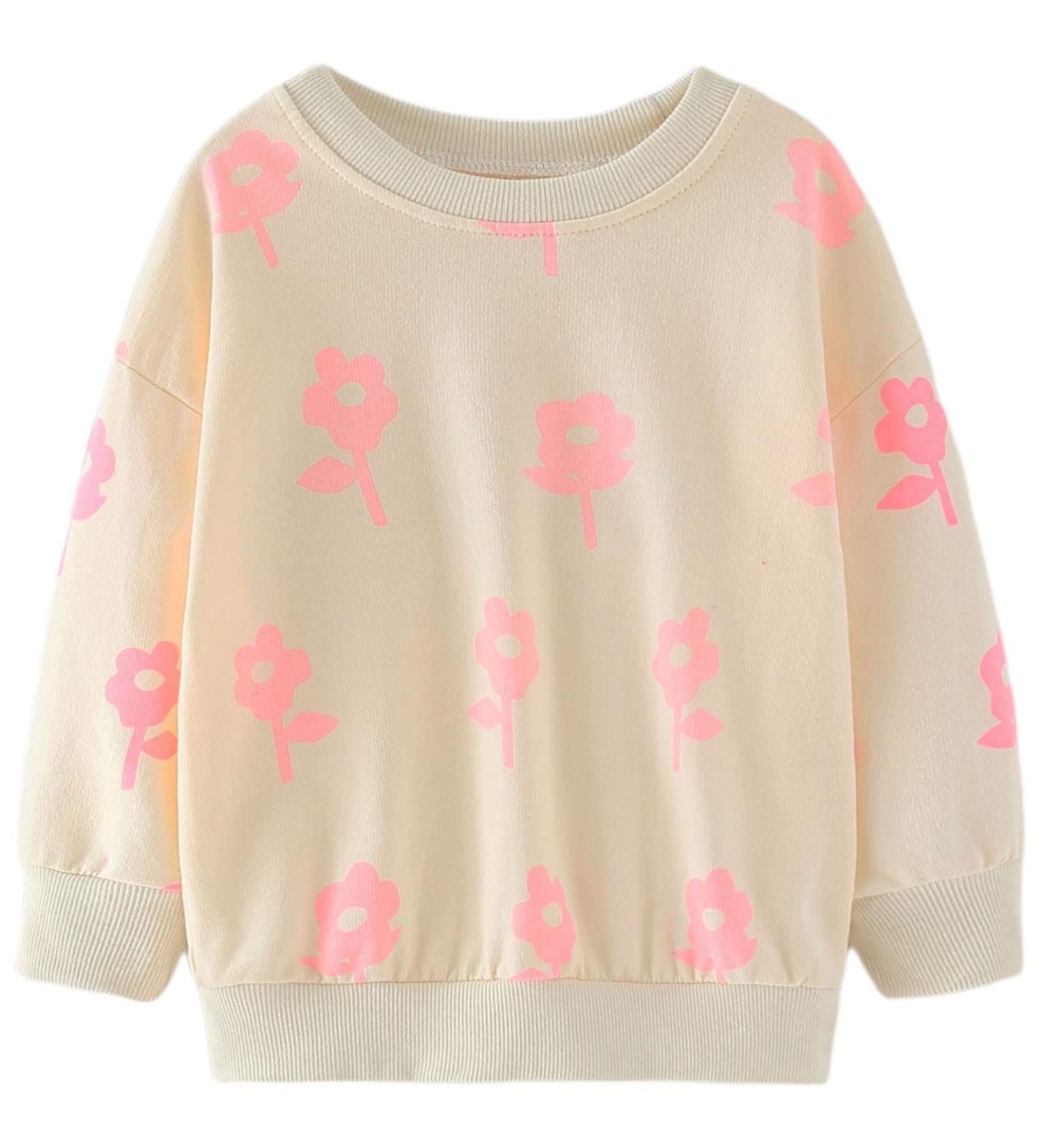 Girls Cotton Sweatshirt | Cute Flower Design | Long Sleeve Jumper for Kids 5-6 Years | Toddler Girl Casual Top - Buy Online on SooperMarket.com