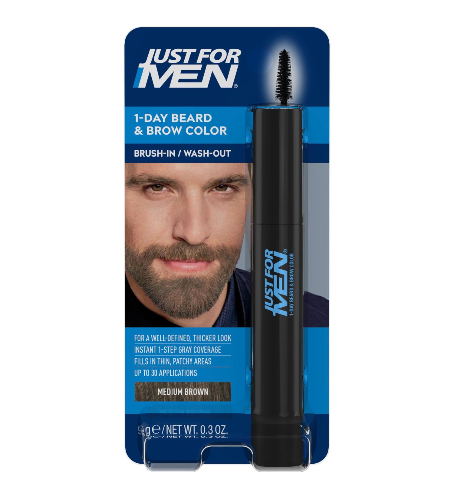 Just for Men 1-Day Beard & Eyebrow Color | Medium Brown | Temporary Hair Dye for Men | Up to 30 Applications | Defined Look - Buy Online on SooperMarket.com