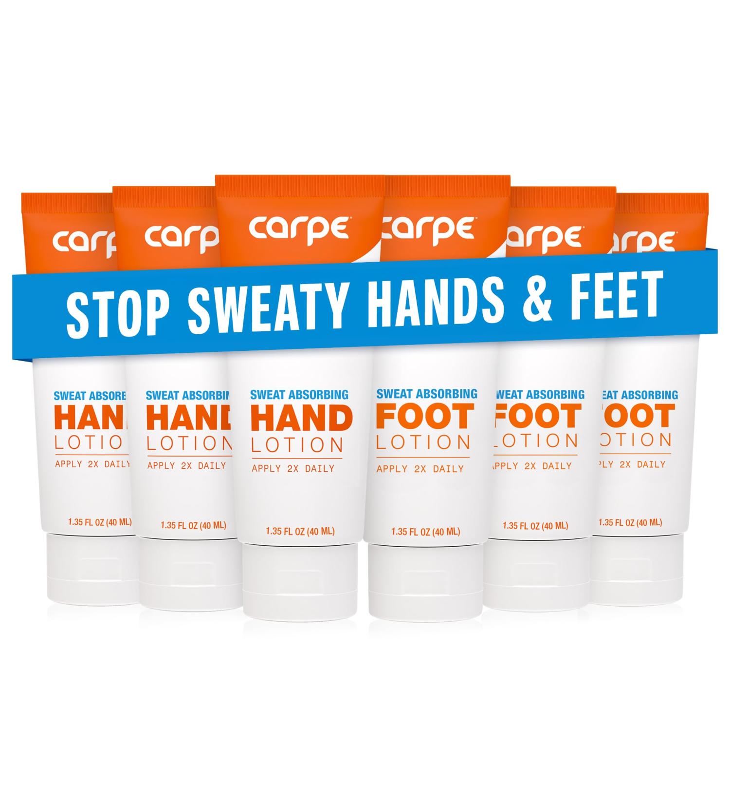 Carpe Antiperspirant Hand and Foot Lotion Bundle (3 Hand and 3 Foot Tubes) Stop Sweaty Hands and Sweaty Smelly Feet Dermatologist-Recommended - Buy Online on SooperMarket.com