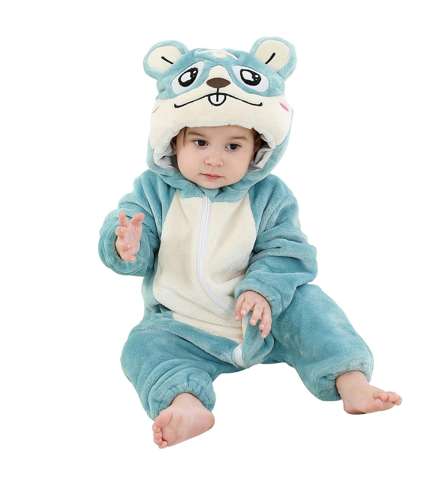 COOKY.D Baby Hooded Rompers | Winter Flannel Jumpsuit Pajamas | 30-36 Months | Hamster Design - Buy Online on SooperMarket.com