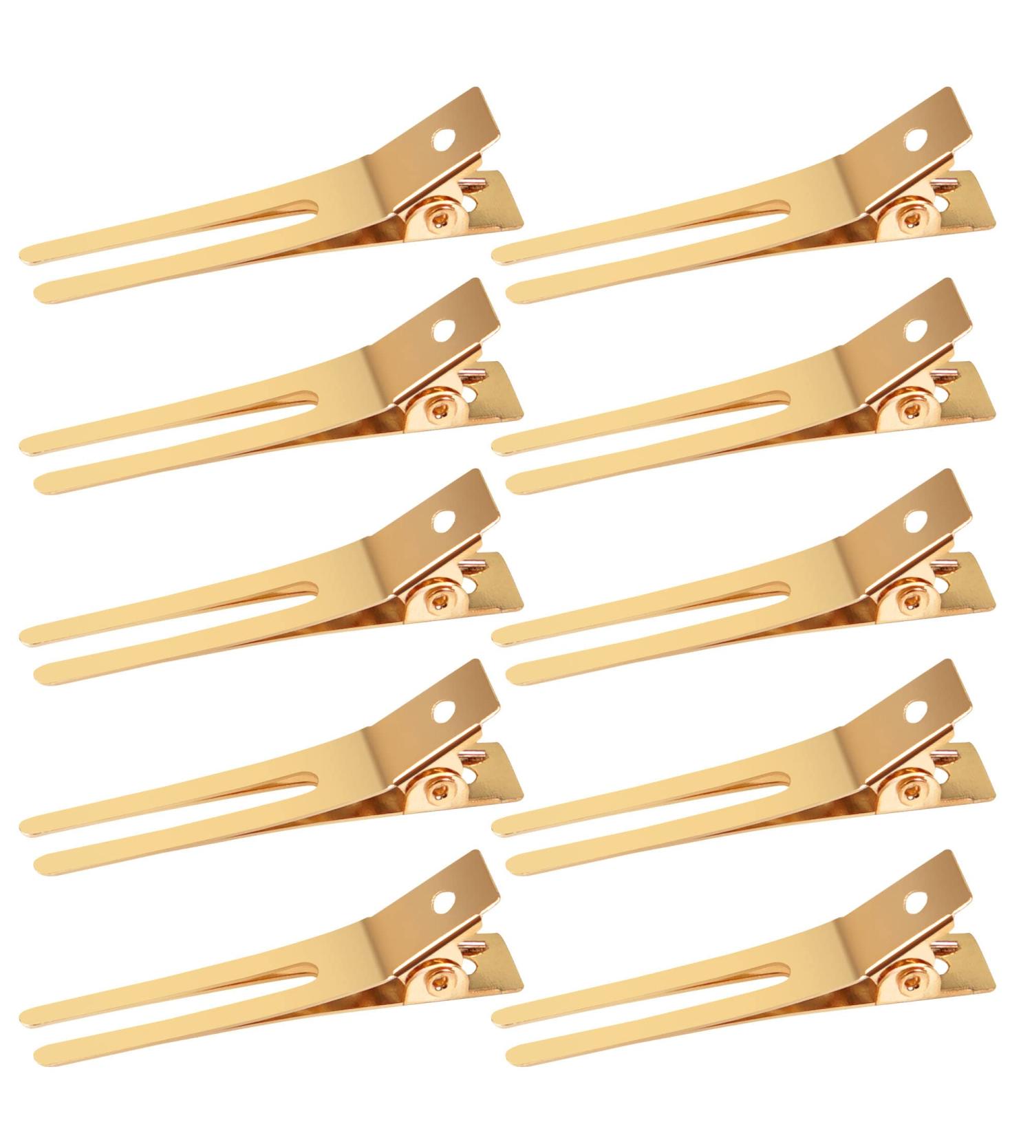 Qearl 100 PCS 1.77 Double Prong Gold Curl Clips | Alligator Clips for Hair Extensions (4.5cm) - Buy Online on SooperMarket.com