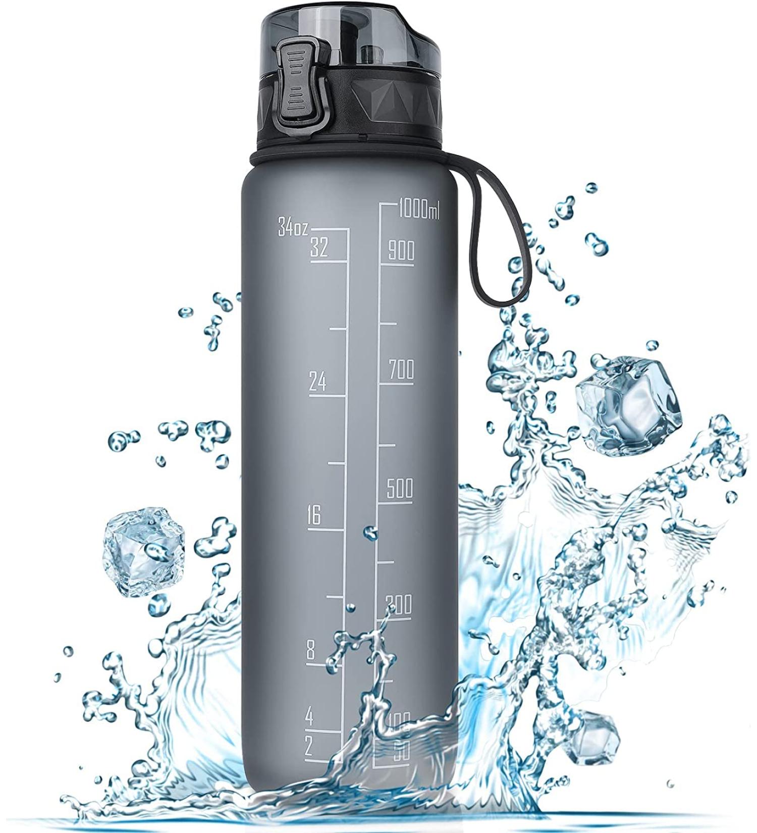 Fulter 1L Sport Water Bottle - BPA Free Non-Slip Grip Perfect for Outdoor Gym & School - Gray - Buy Online on SooperMarket.com