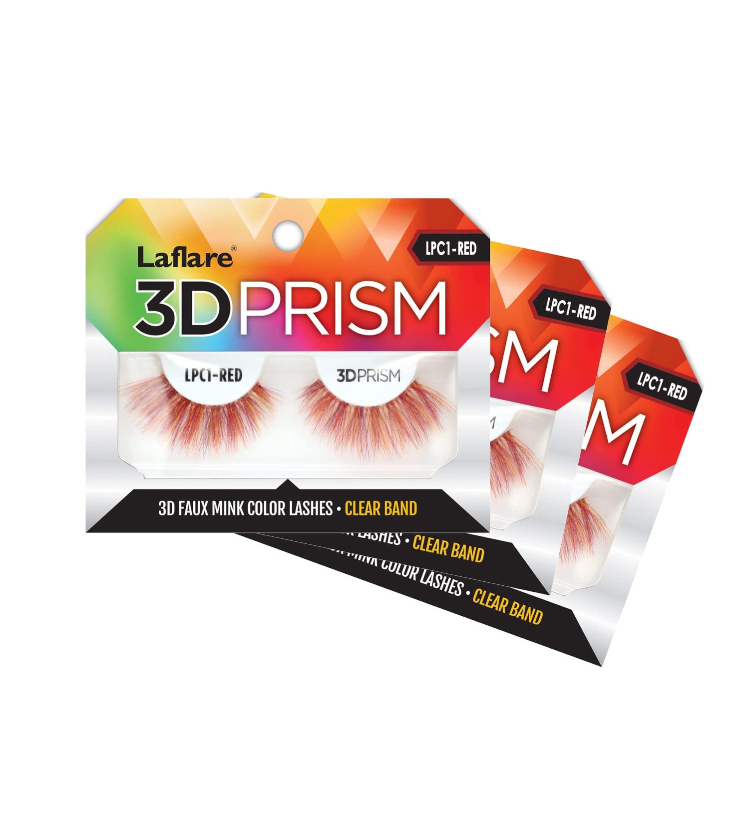 Laflare 3D Prism Color Lash - Silk Clear Band Faux Mink Eyelashes | Fluffy Volume 3 Pack Bundle Special (RED - Buy Online on SooperMarket.com