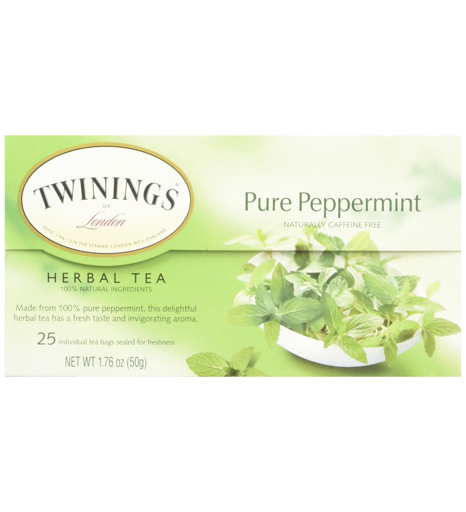 Twinings Herbal Tea Pure Peppermint Caffeine Free 25 Tea Bags 1.76 oz (50 g)