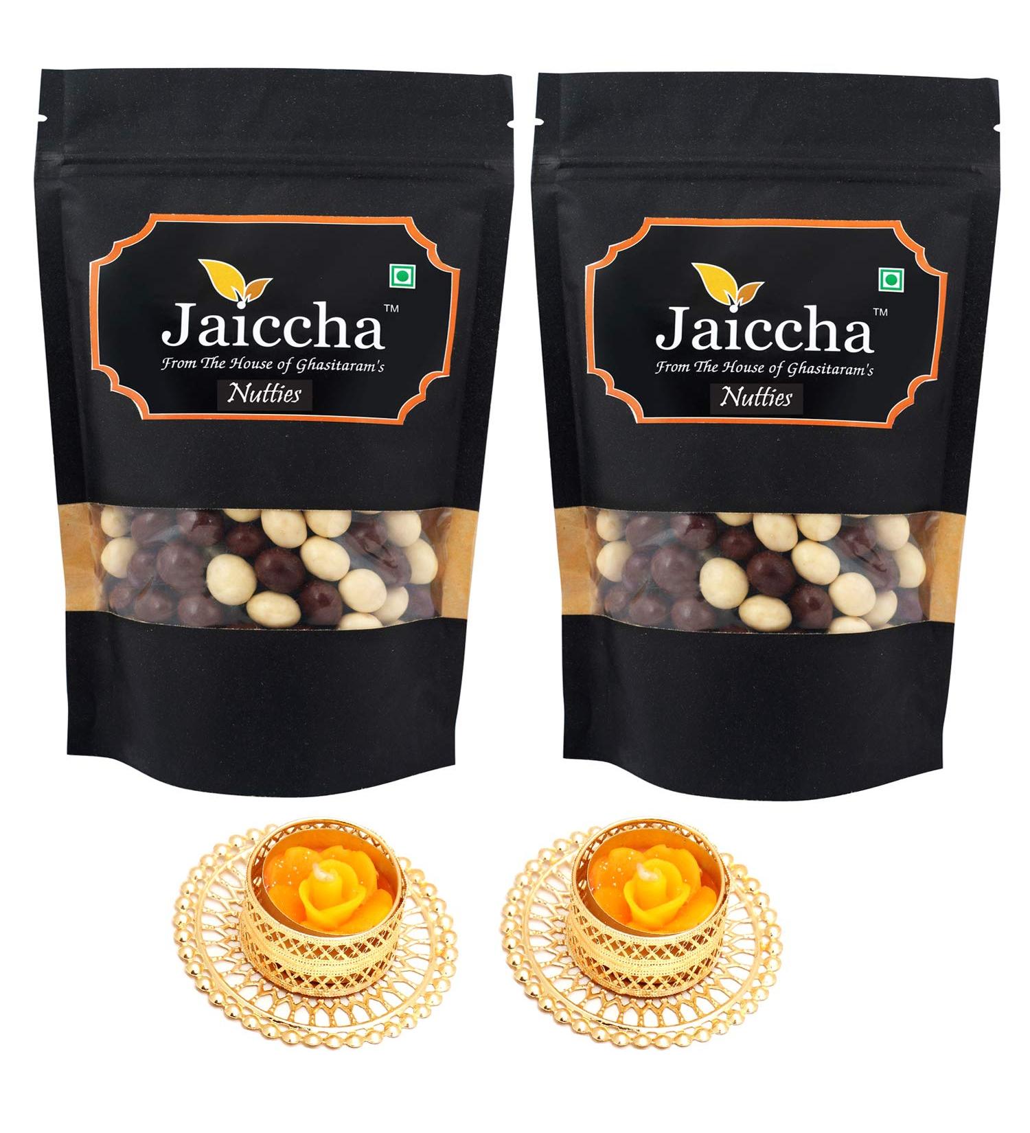 Jaiccha Ghasitaram Diwali Gifts Chocolate - Nutties 400 GMS in Black Paper Pouch with 2 T-Lites - Buy Online on SooperMarket.com