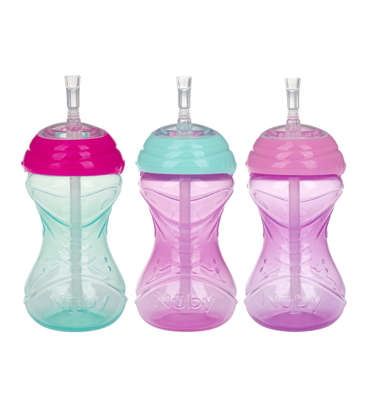 Nuby 3 Piece Girl No-Spill Easy Grip Cup with Flex Straw, 10oz, Clik It Lock Feature - Buy Online on SooperMarket.com