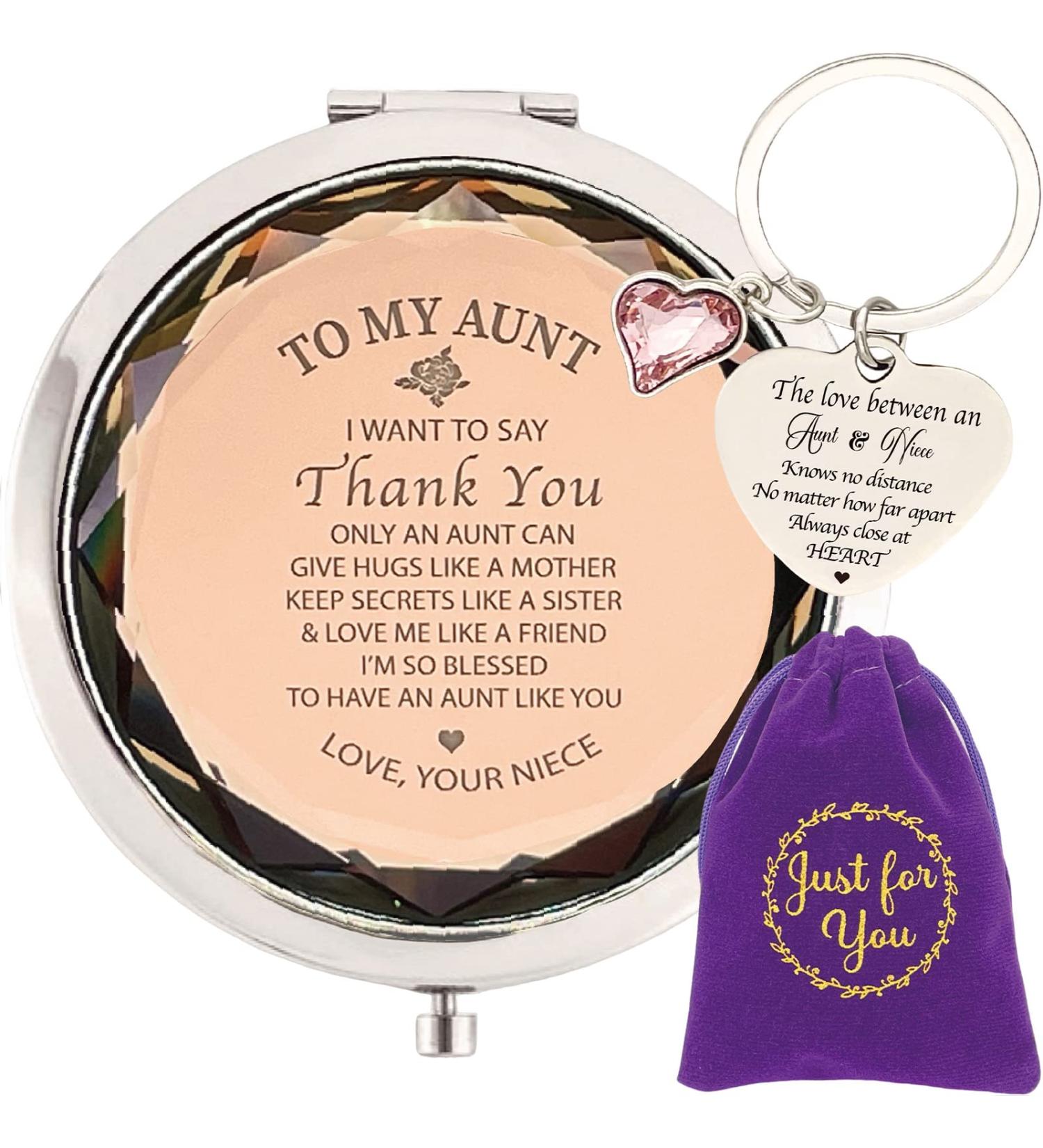Special Aunt Gift from Niece: Mirror Compact, Keychain, Thank You & Birthday Gift - Buy Online on SooperMarket.com