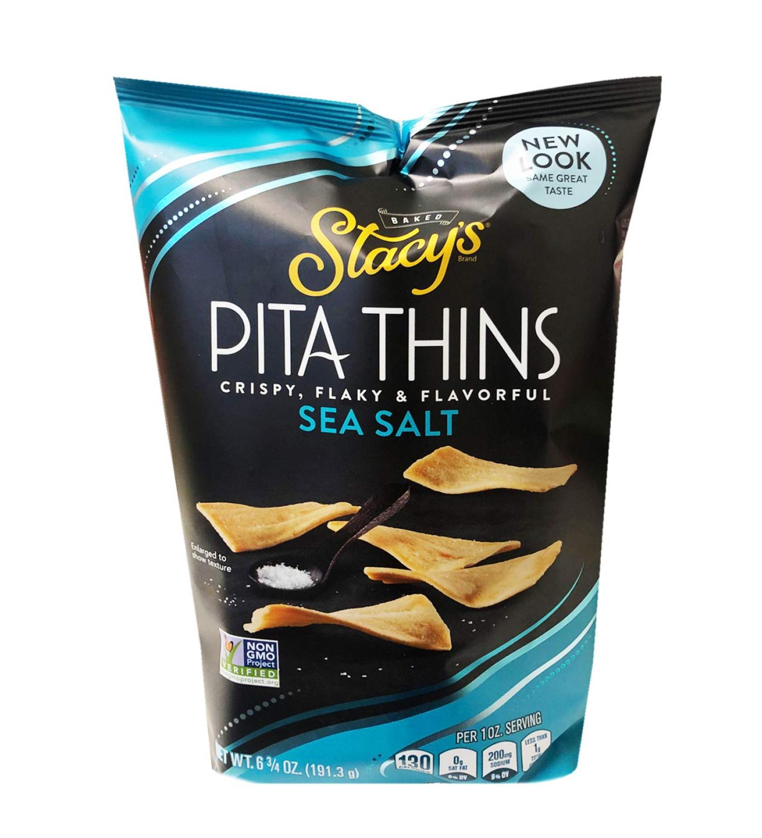 Stacy's New Crispy, Flaky & Flavorful Pita Thins Chip 6.5oz, 2 Pack (Sea Salt)