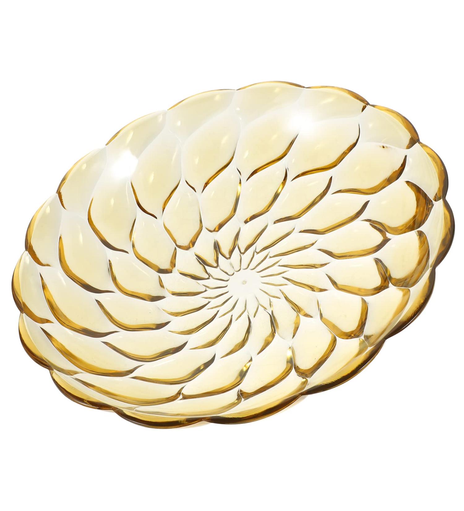 Cabilock Petal Embossed Fruit Bowl Decor Flatware Circle Tray Plates Hotel Dried Fruits Plate Snack 27X27X6.3CM Yellow - Buy Online on SooperMarket.com