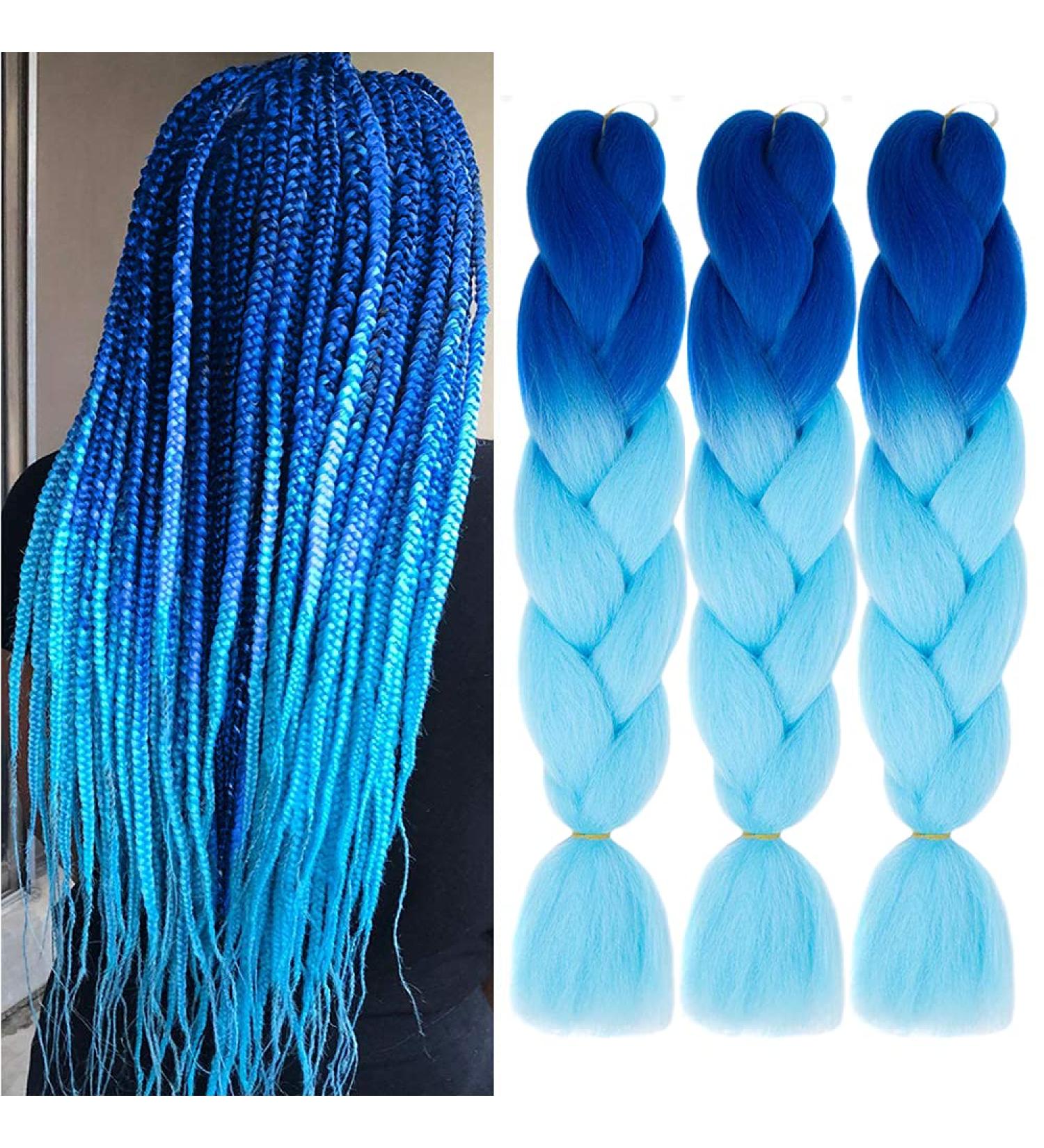 Jumbo Ombre Braiding Hair 3 Pack 24 Inch Synthetic Crochet Braids - Blue/Sky Blue - Buy Online on SooperMarket.com