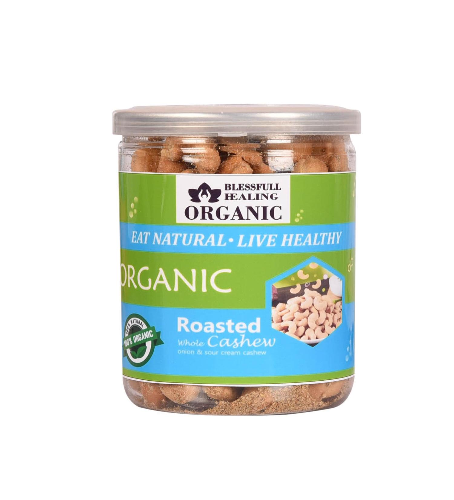 Blessfull Healing Organic Natural Vegan Onion & Sour Cream Roasted Whole Cashew Nuts Crunchy Kaju 250 Gram - Buy Online on SooperMarket.com