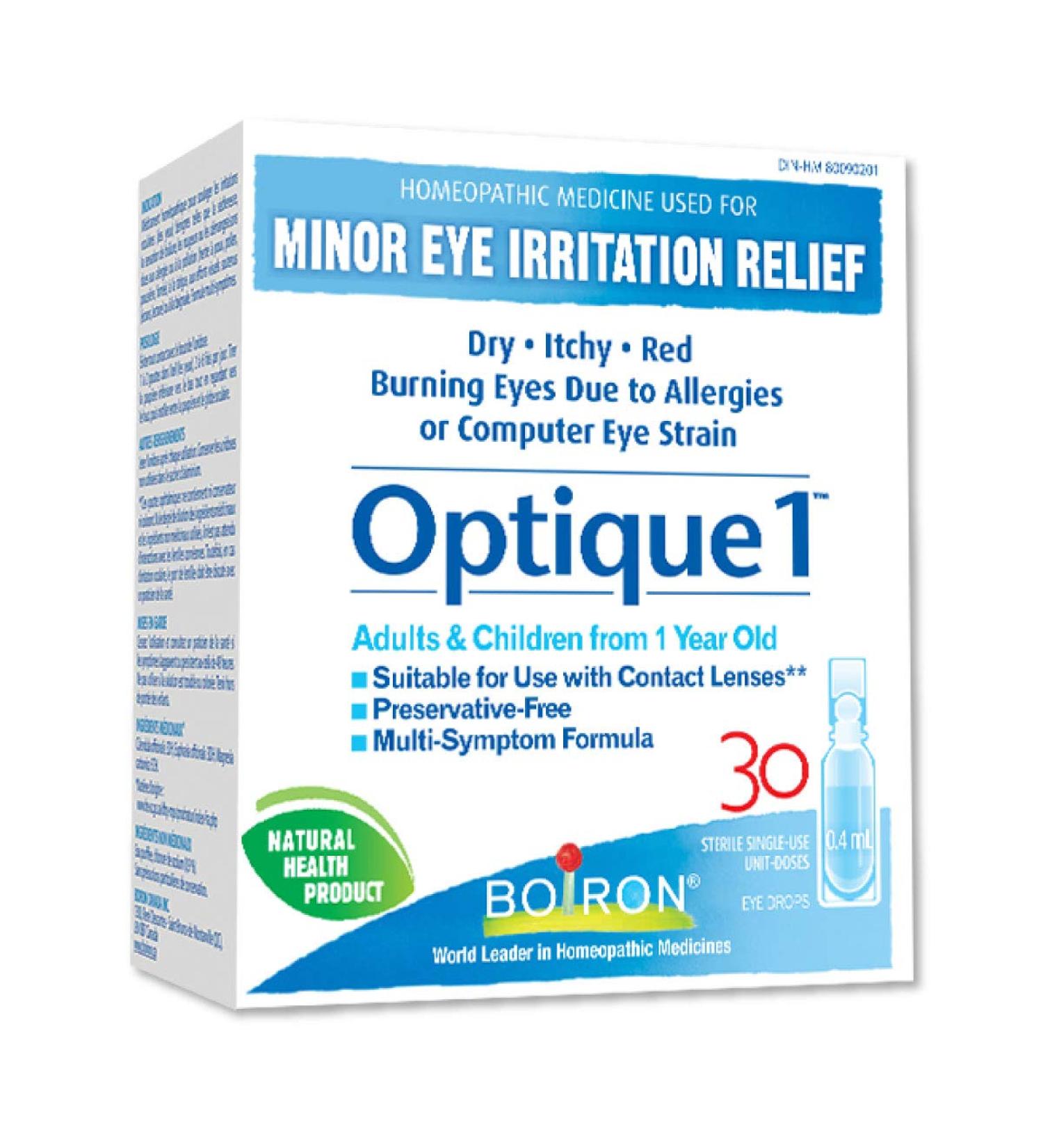 Boiron Optique 1 Eye drops used to relieve minor eye irritations such as dry itchy or red burning eyes due to allergies or computer eye strain. 30 unit-doses - Buy Online on SooperMarket.com