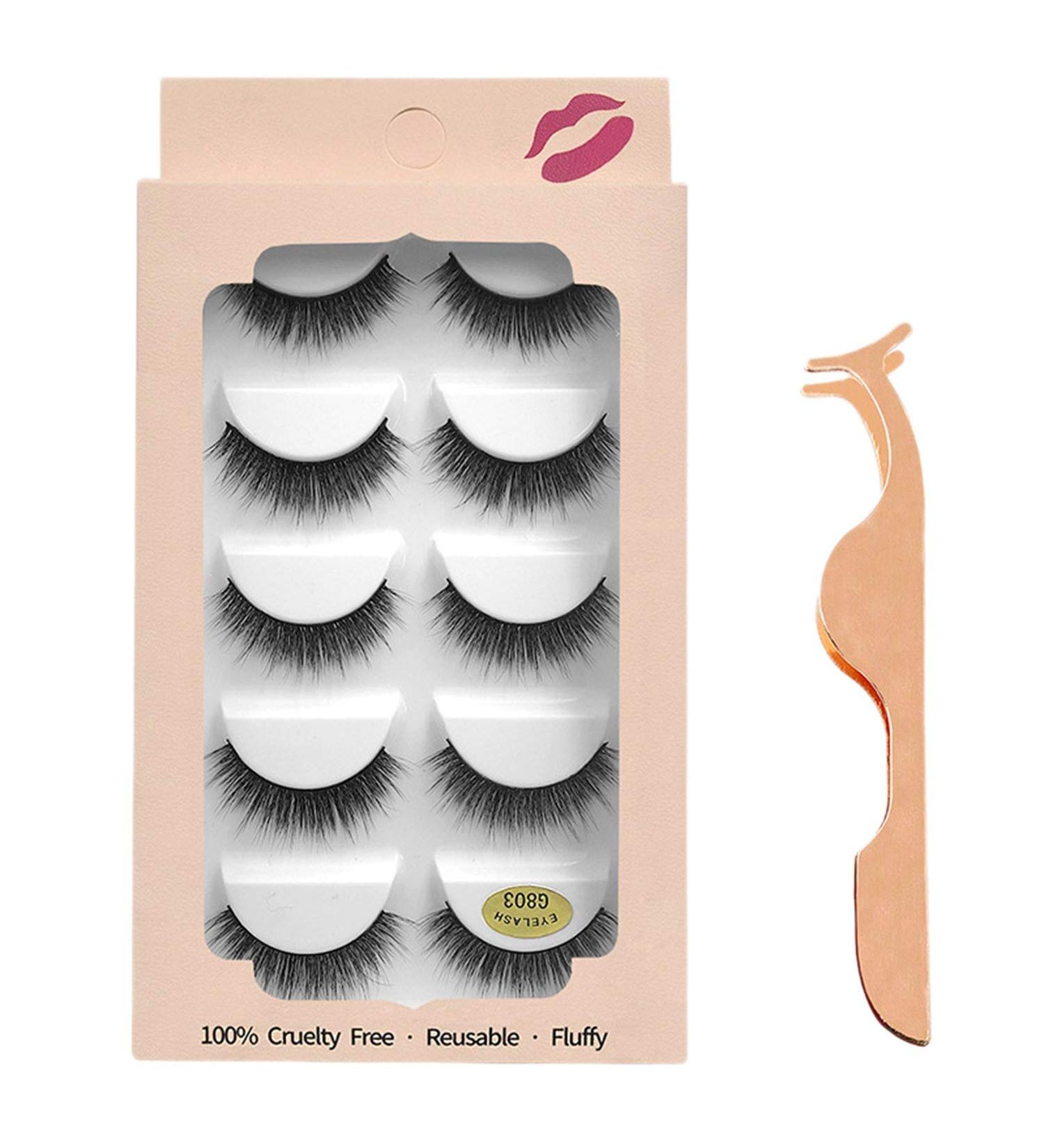 Desikixudy 3D Faux Lashes Handmade Luxurious Volume Fluffy Natural False Eyelashes 5 Pairs with Tweezers 05 - Buy Online on SooperMarket.com