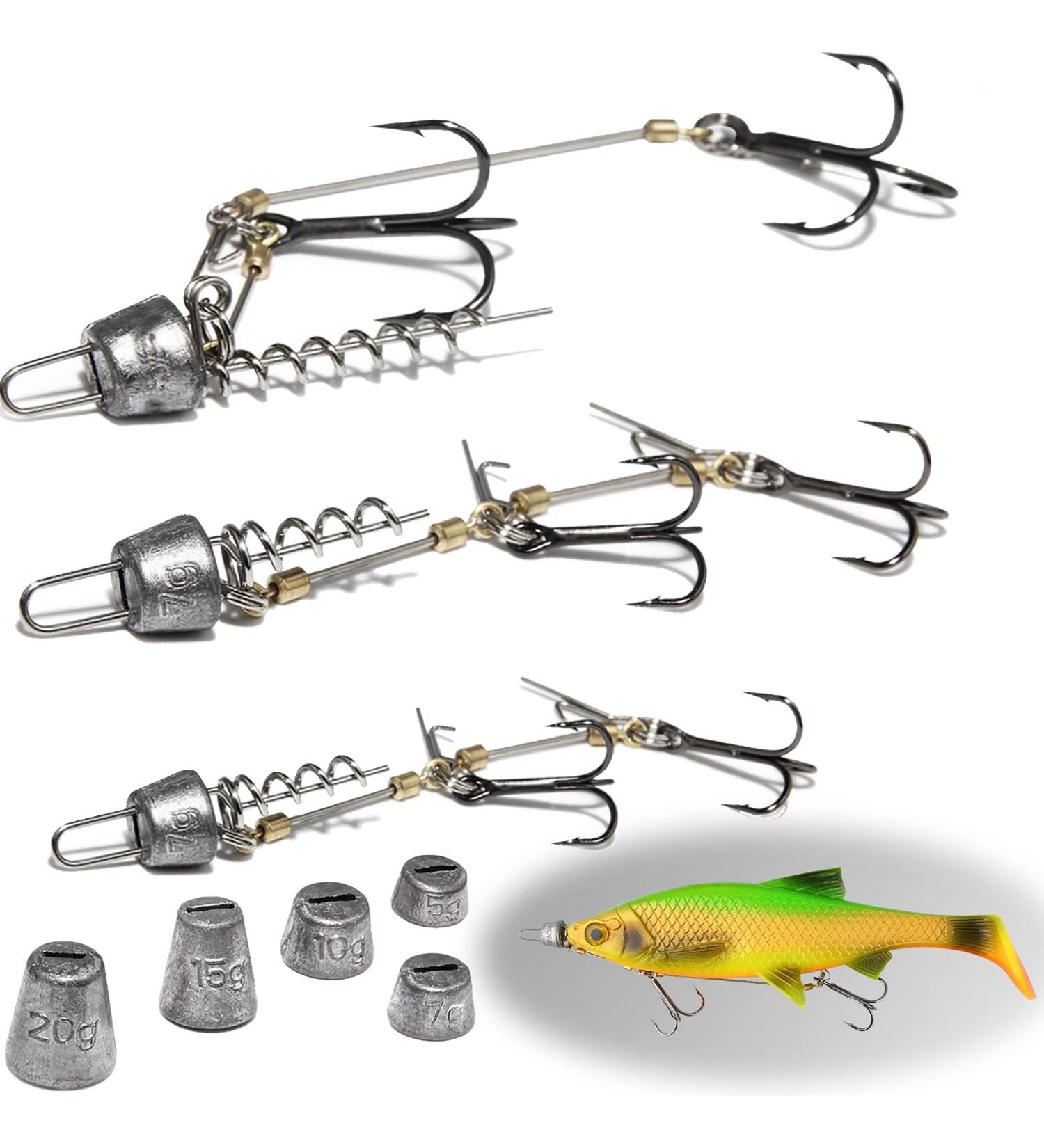 3-Piece Stinger Hook Set with Leader System | Sizes S M L for Bait 10-18cm | 5 Interchangeable Weights | Jigkopf Drilling for Rubber Fish | Shallow Rig & Hecht K der - Buy Online on SooperMarket.com