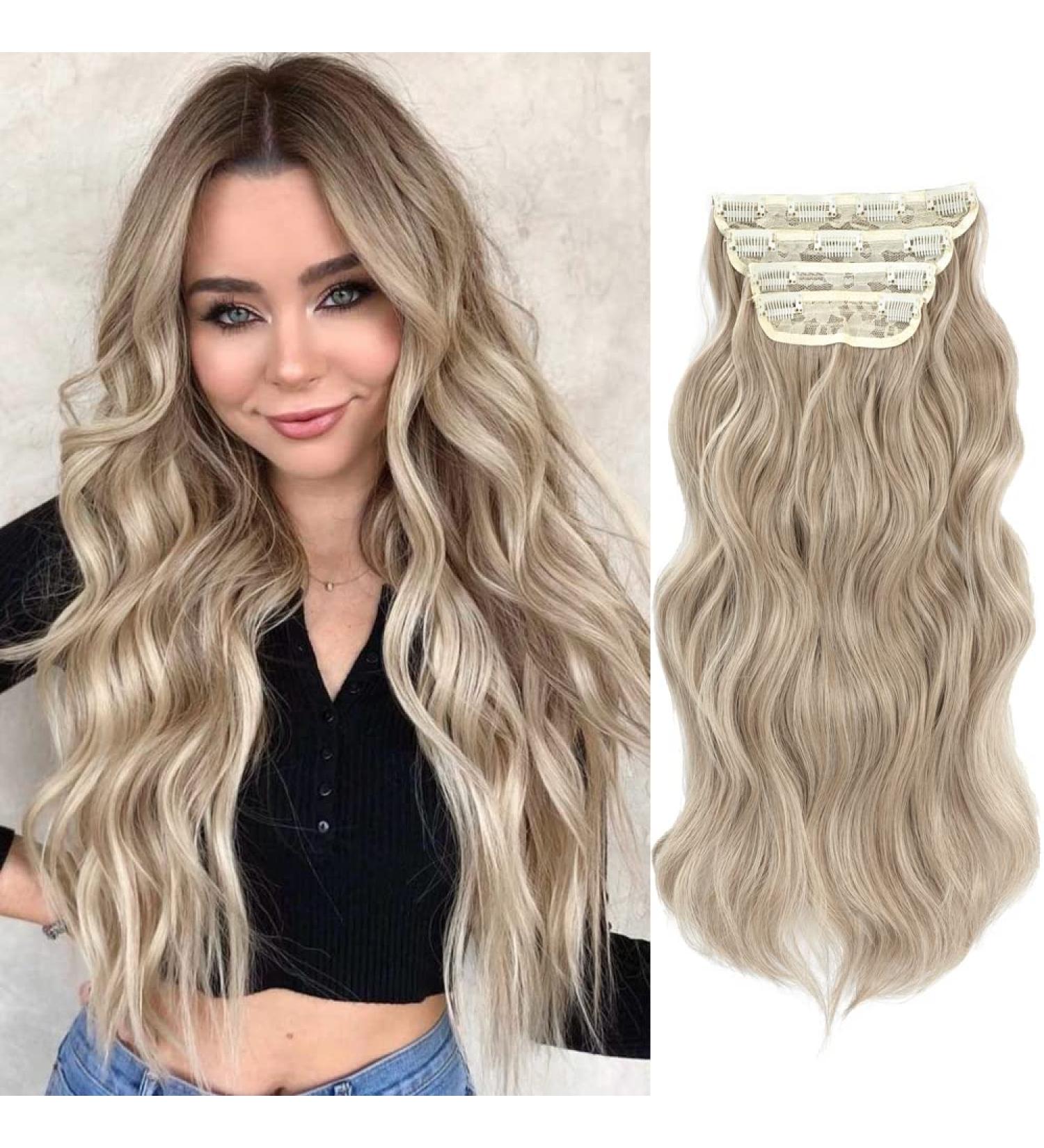Dark Ash Blonde Clip in Hair Extensions - Long Wavy Full Head - Synthetic Fiber - 4pcs for Women - Buy Online on SooperMarket.com