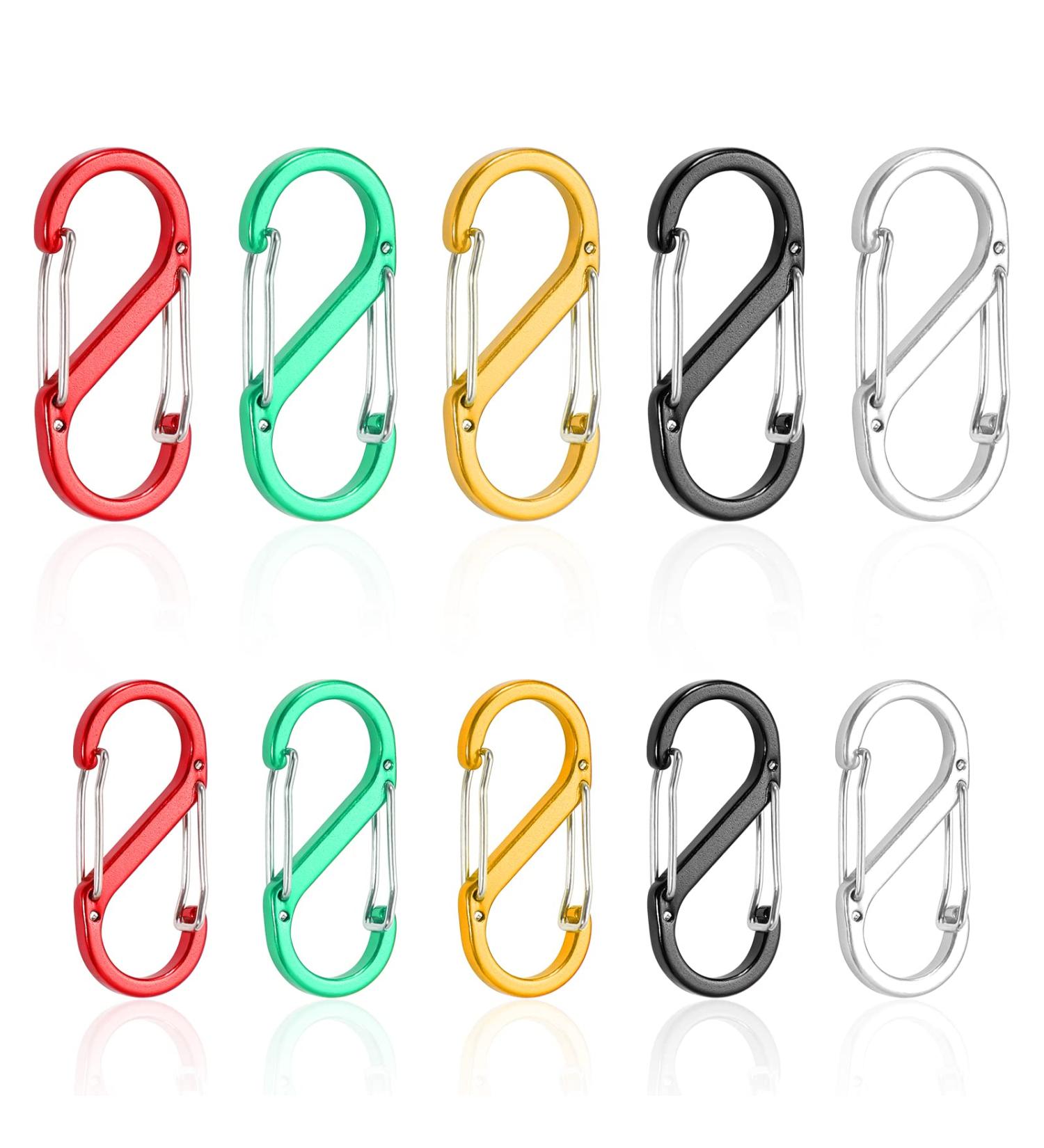 10 Pack Metal S Carabiners - 50mm/40mm Double Carabiner Snap Hooks for Camping Hiking & Home - 5 Color Options - Buy Online on SooperMarket.com