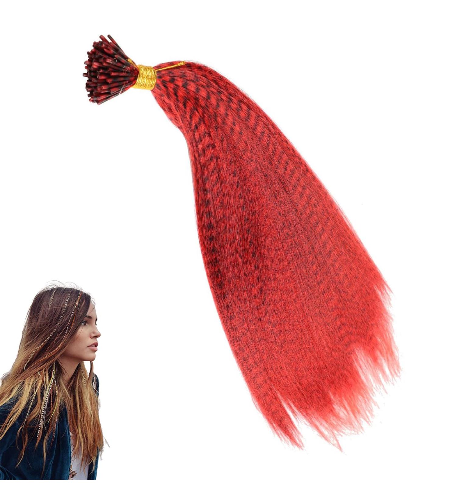 Red Striped Synthetic Feather Hair Extension Stick - 16 inch | Prinfantasy BZ239 - Buy Online on SooperMarket.com