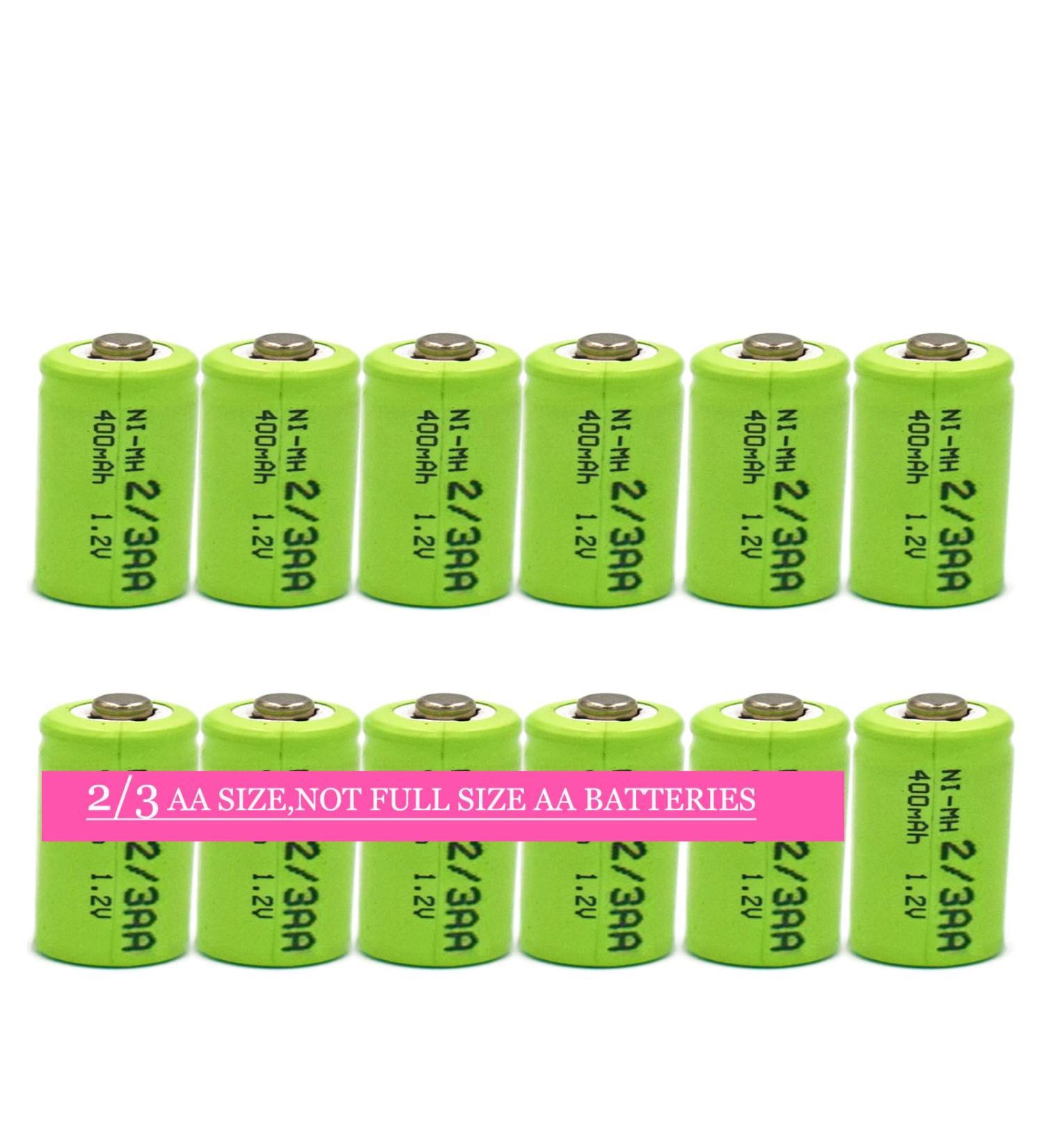 12 Pack 1.2V Ni-Mh 2/3AA Rechargeable Batteries - 400mAh Button Top for Solar Lights Shavers & Toothbrushes - Buy Online on SooperMarket.com