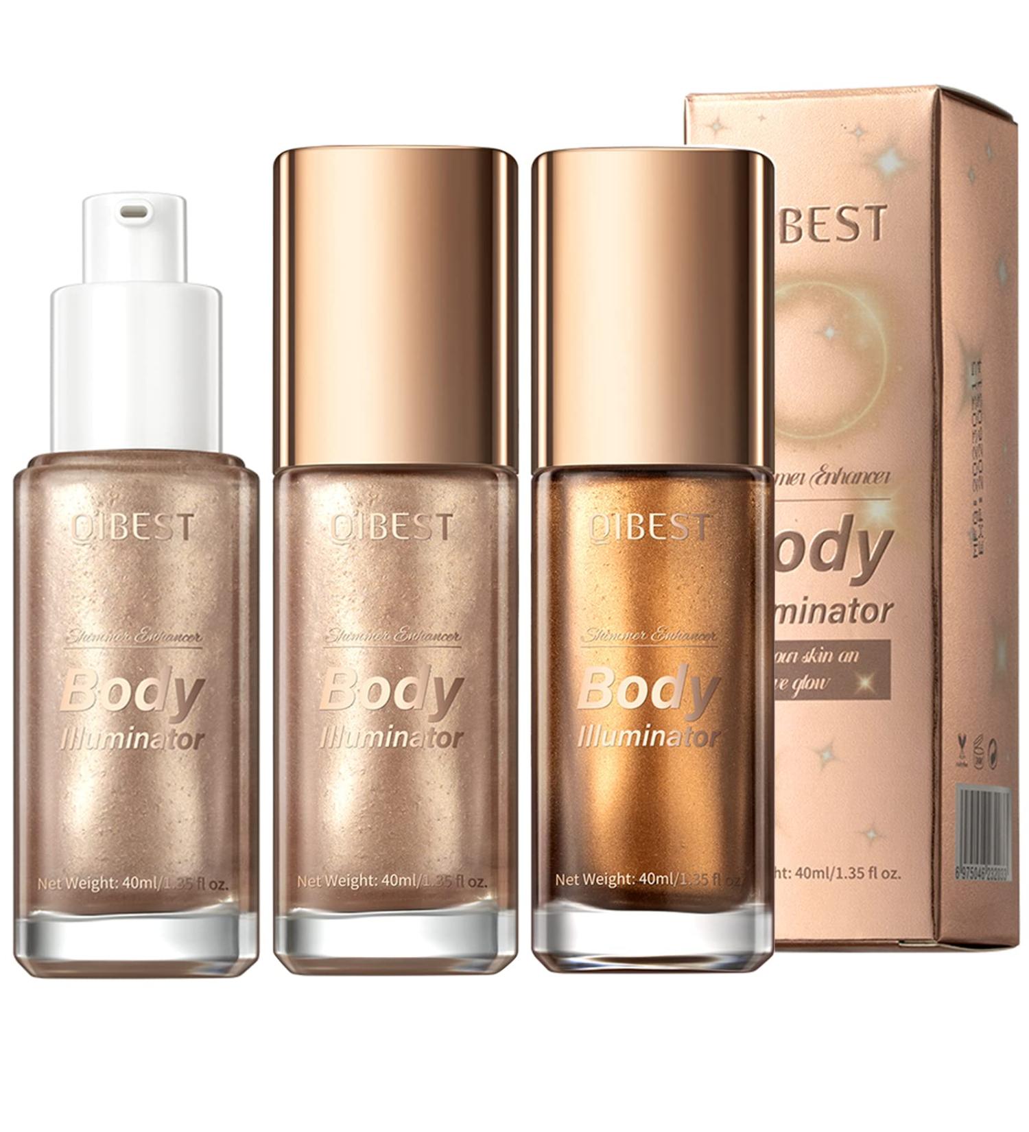 2-Pcs Waterproof Body Shimmer Oil Set - Rose Gold & Glistening Bronze Glow | Face & Body Highlight Illuminator 80ml - Buy Online on SooperMarket.com