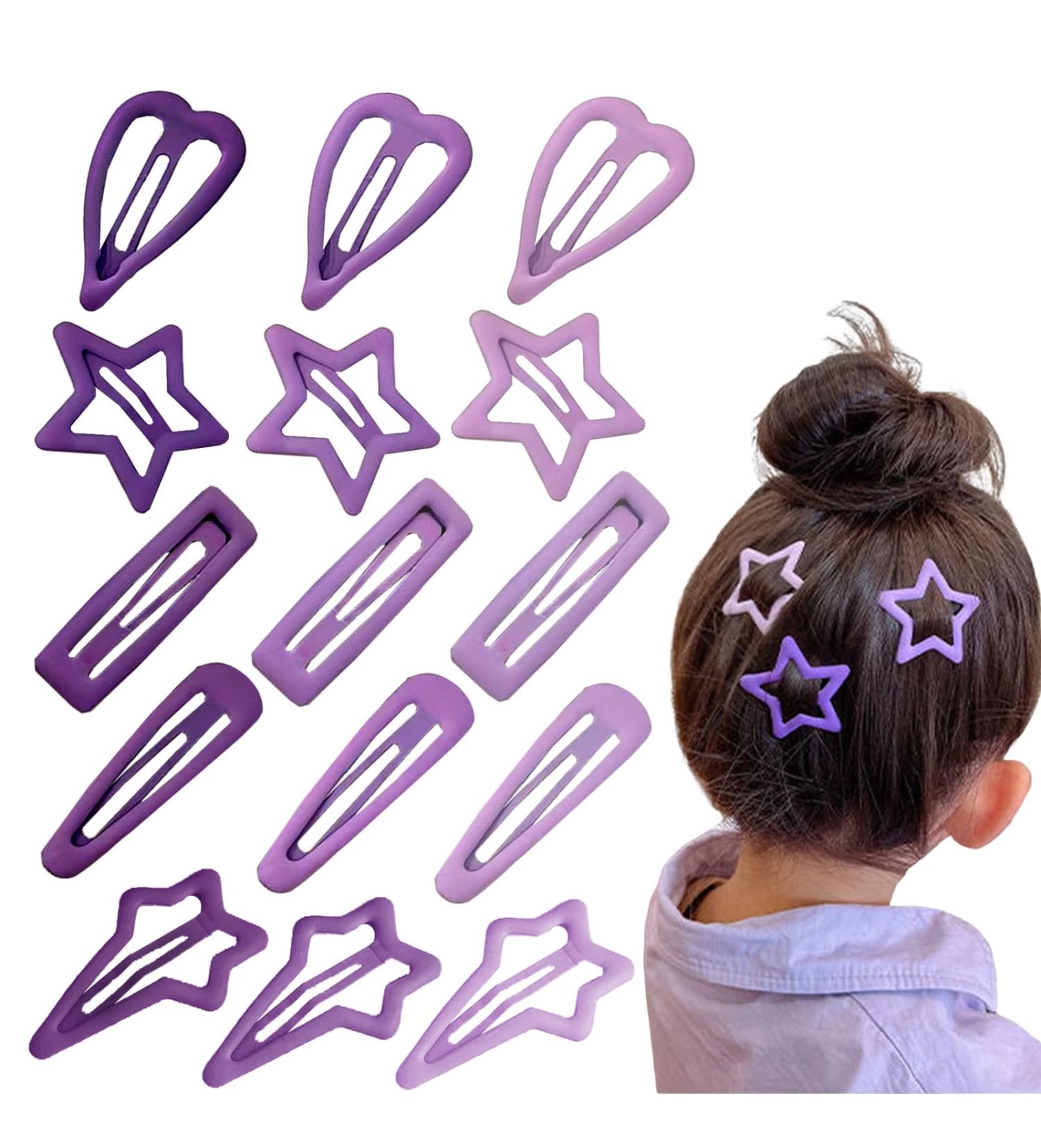 15 PCS Star Hair Clips - Non-Slip Metal Barrettes for Girls in Purple Geometric Pattern - Buy Online on SooperMarket.com