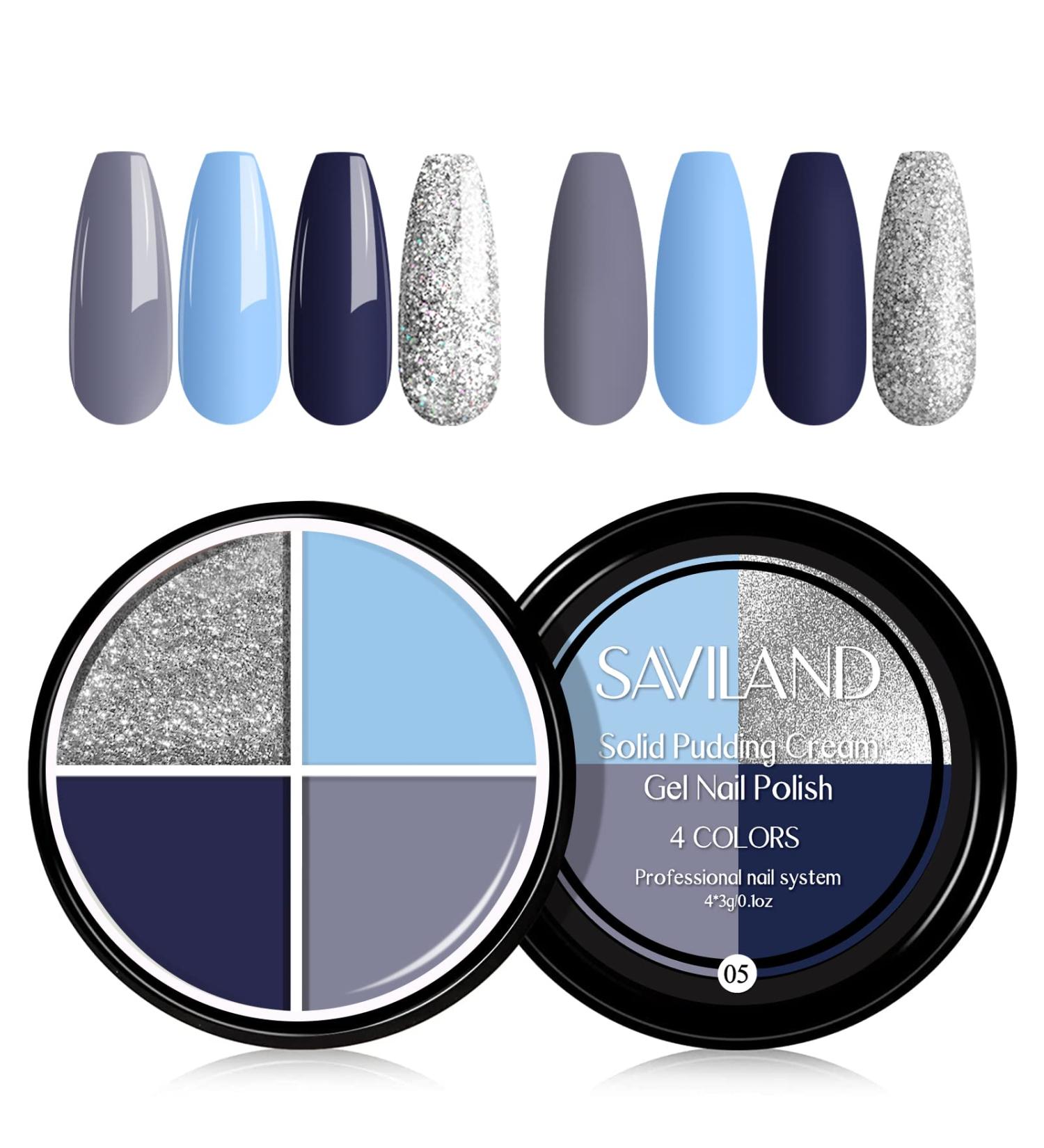Saviland 4-in-1 Cream Gel Nail Polish Set | Pudding Purple Blue Palette | Starter Soak Off UV/LED Gel Paint | French Manicure | Women Girls Gift - Buy Online on SooperMarket.com