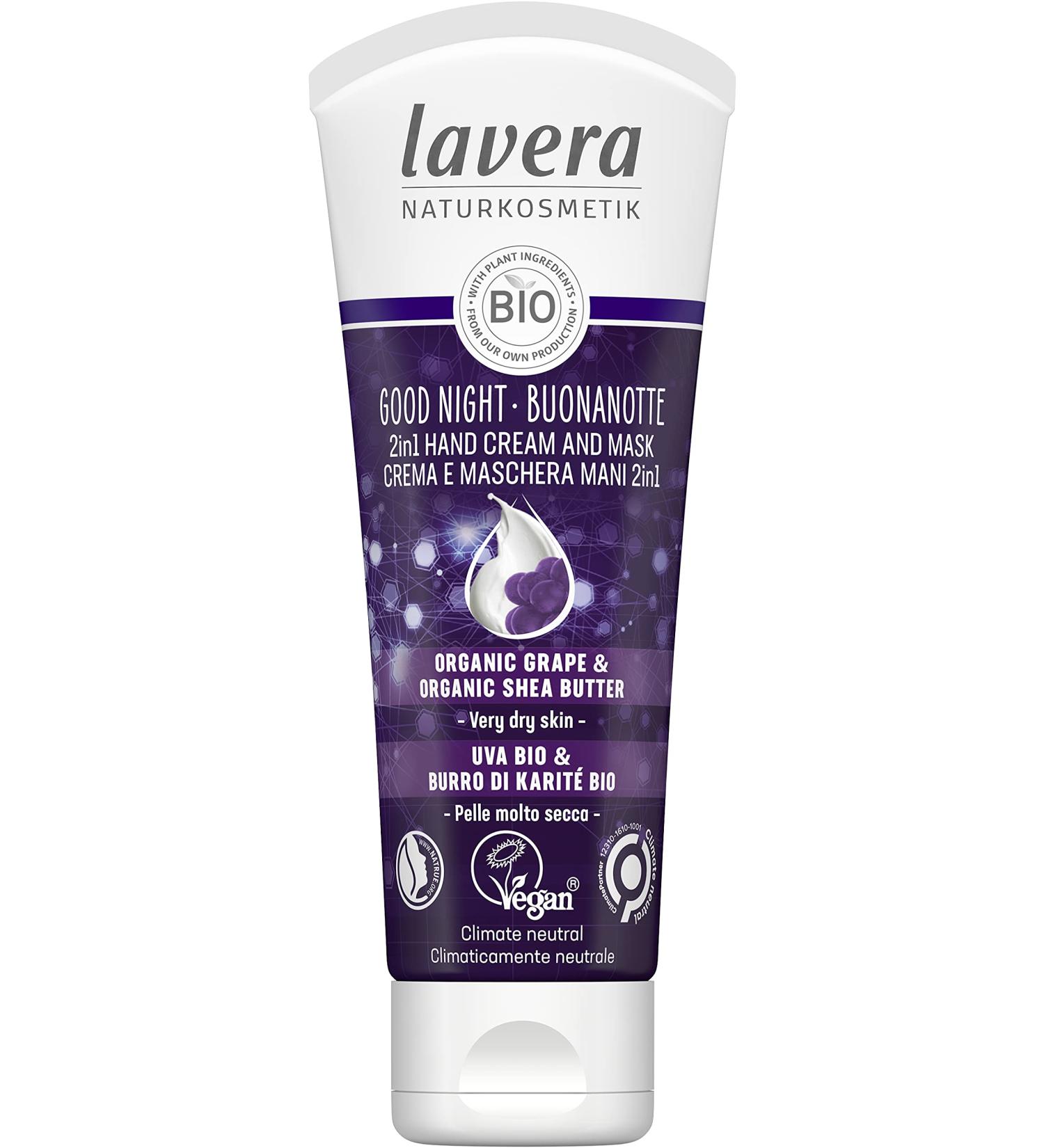 Lavera Good Night 2in1 Hand Cream & Mask | Organic Vegan Natural Cosmetics with Grape & Shea Butter 75ml - Buy Online on SooperMarket.com