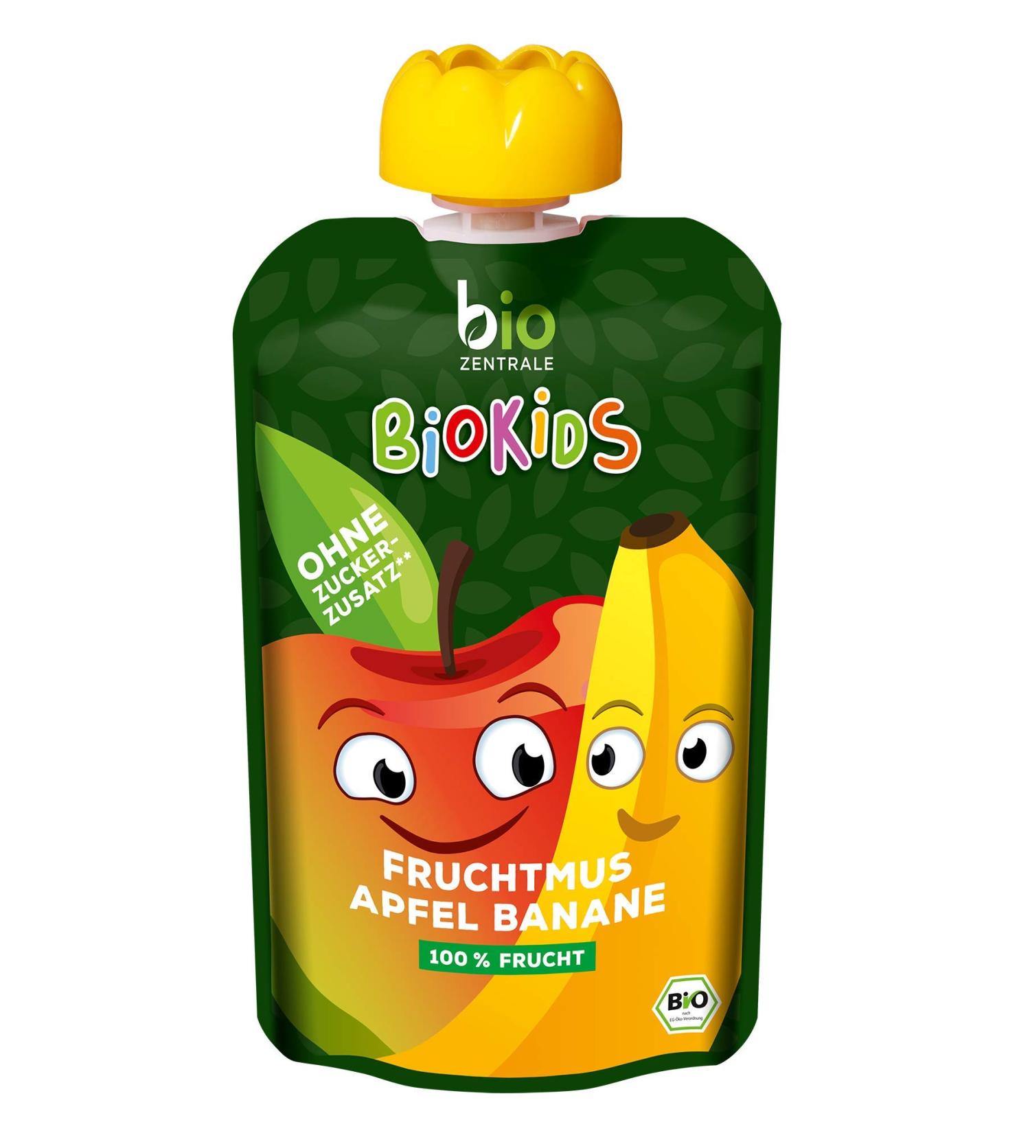 Biocentral Biokids Fruit Pusher - 12x90g Apple Banana | 100% Fruit No Added Sugar | Ideal for Porridge & Puree - Buy Online on SooperMarket.com