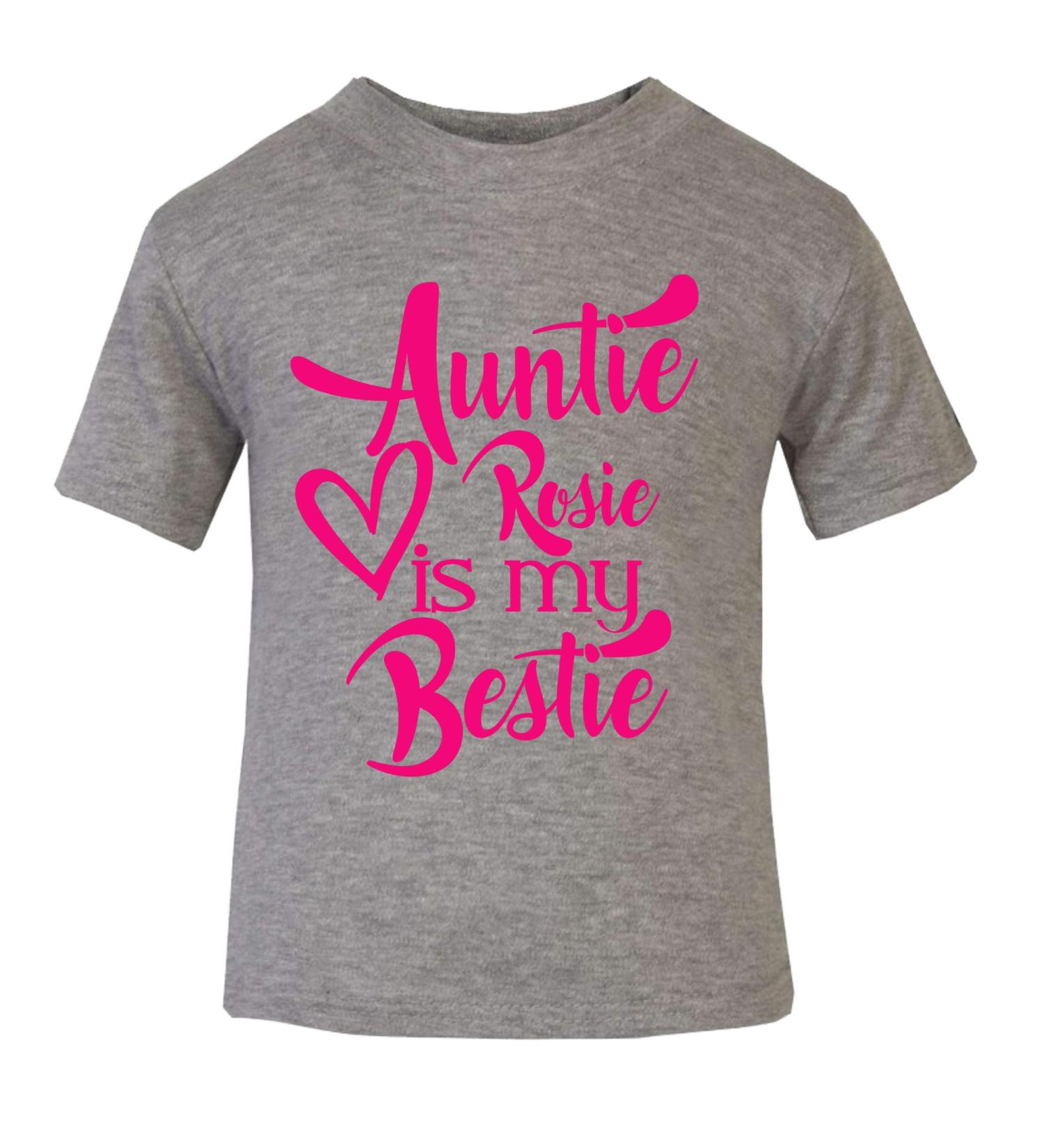 Pink Auntie Custom Name is My Bestie Baby T Shirt Top Aunty 5-6 Years Sport Grey