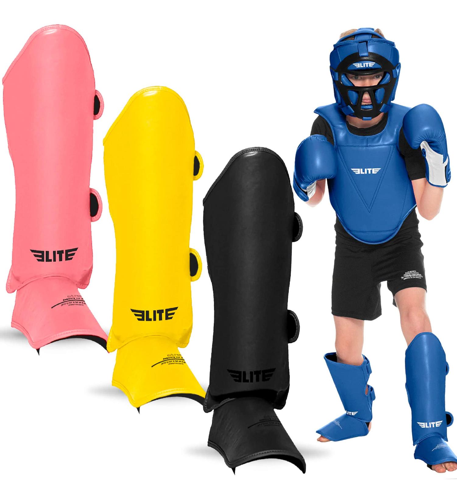 Elite Sports Muay Thai MMA Kickboxing Boys and Girls Shin Guards for Age 4 to 8 Years  Instep Guard Sparring Protective Leg Shin Kick Pads for Kids Black - Buy Online on SooperMarket.com