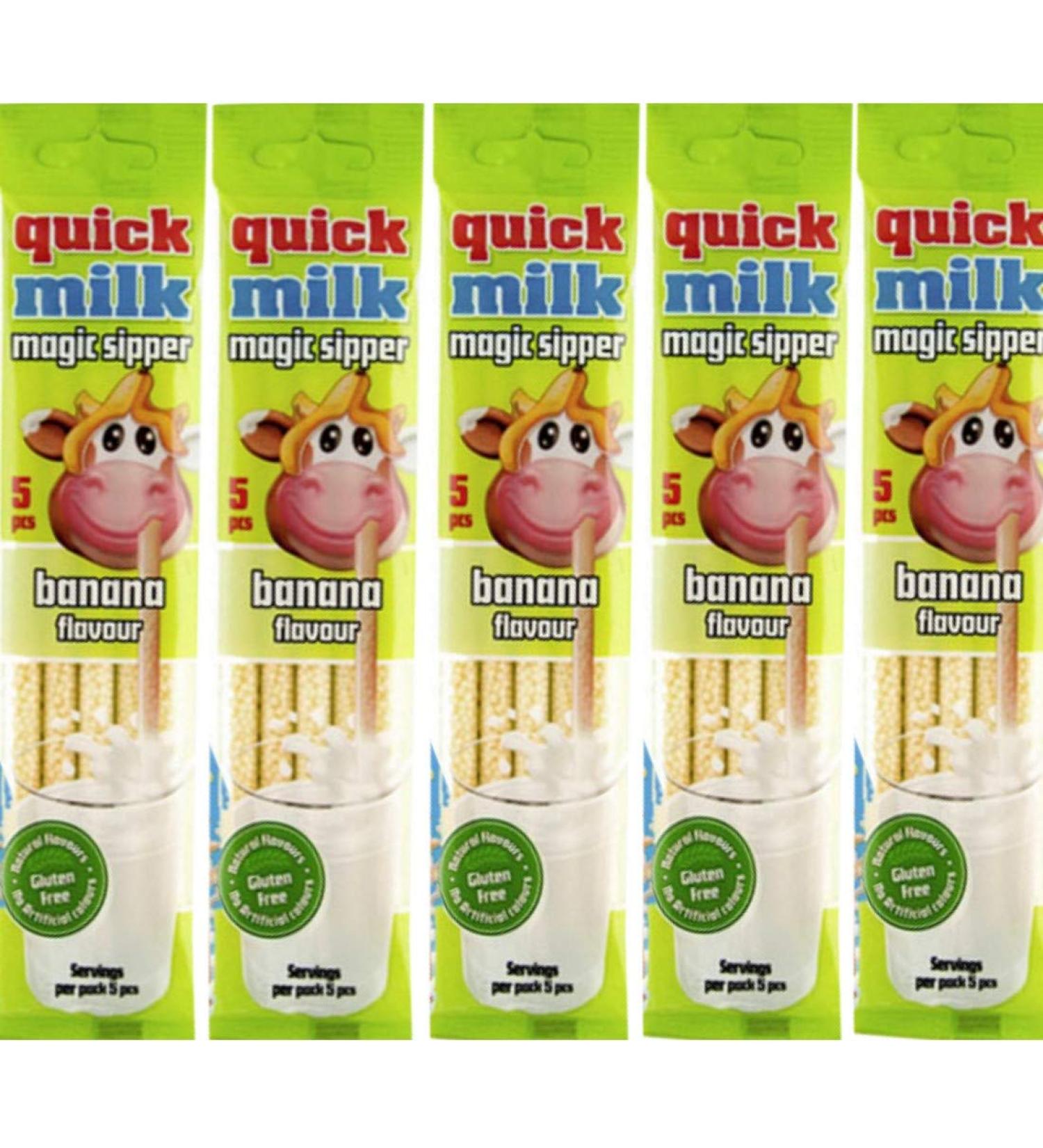 Quick Milk Banana 5 bags with 5 straws each Magic Milk Drinking Straws Straws