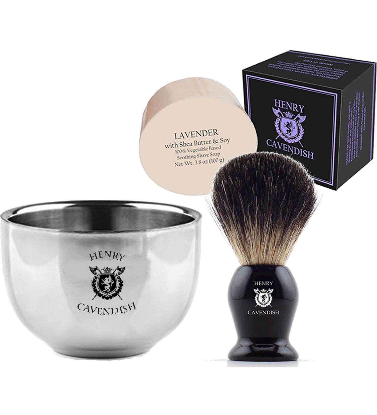 Henry Cavendish Lavender Shaving Kit - Shaving Soap 3.8 oz Puck Refill Stainless Steel Bowl & 100% Pure Badger Hair Brush for International Delivery - Buy Online on SooperMarket.com