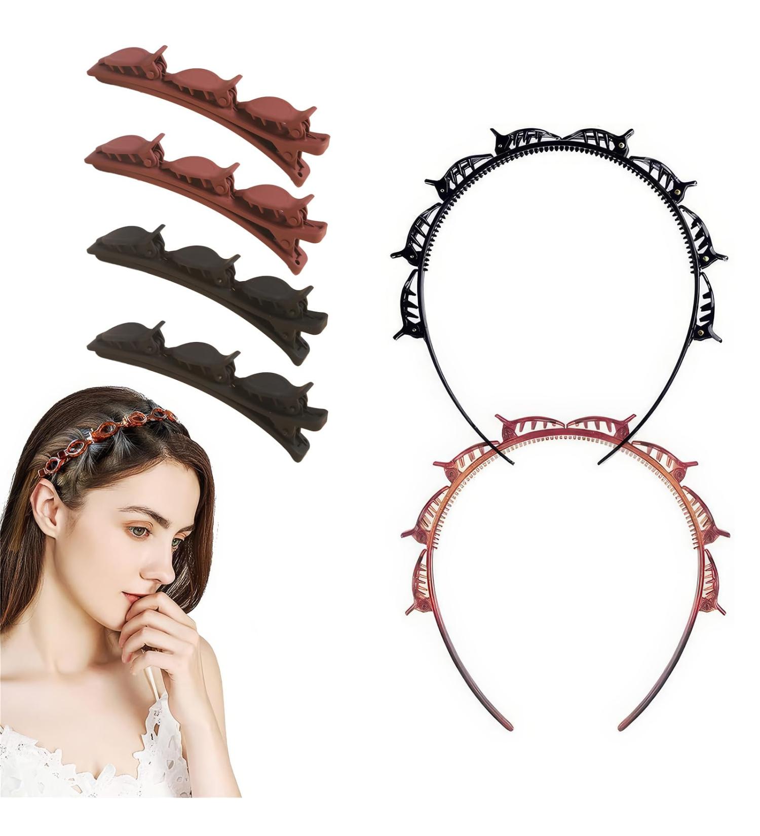 DHWEKU Bangs Hairstyle Hairpin 2 Pieces Hairstyle Aid Headband with Clips Hairpins Hairdressing Supplies Headband Hair Accessories Hair Band Hair Band with Clips Twist Clip Headband - Buy Online on SooperMarket.com