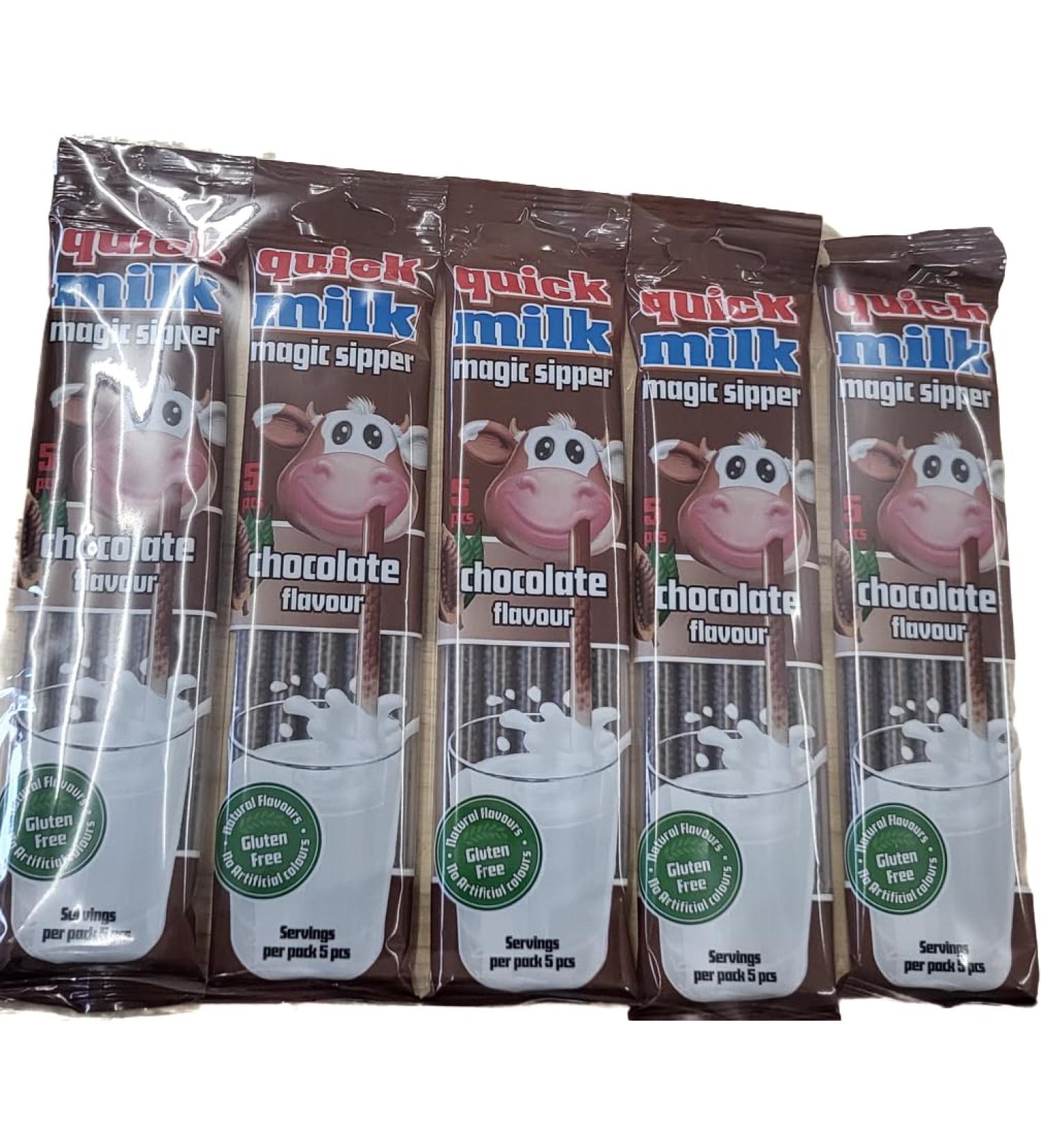 Quick Milk Chocolate 5 bags with 5 straws each Magic Milk Drinking Straws Straws