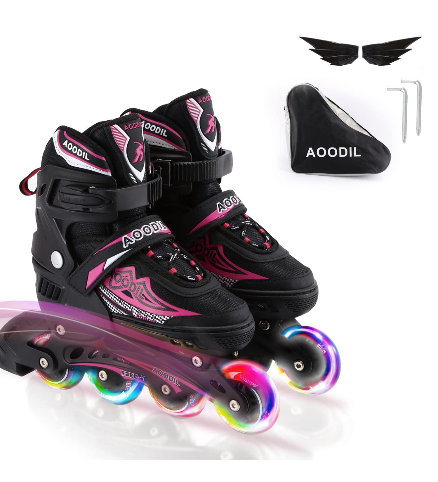 Rollingsurfer Adjustable Inline Skates - Full Light Up Wheels - Beginner Roller Blades for Kids & Adults - Pink - Large Size (5-9) - Buy Online on SooperMarket.com