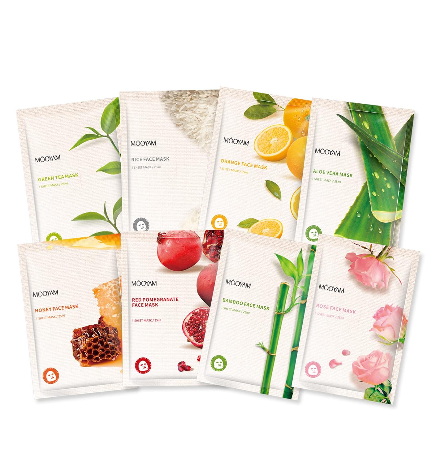 Hydrating Face Sheet Mask 8 Pack with Green Tea, Aloe Vera, Pomegranate - Anti Aging and Moisturizing Skin Care Gift Set - Buy Online on SooperMarket.com