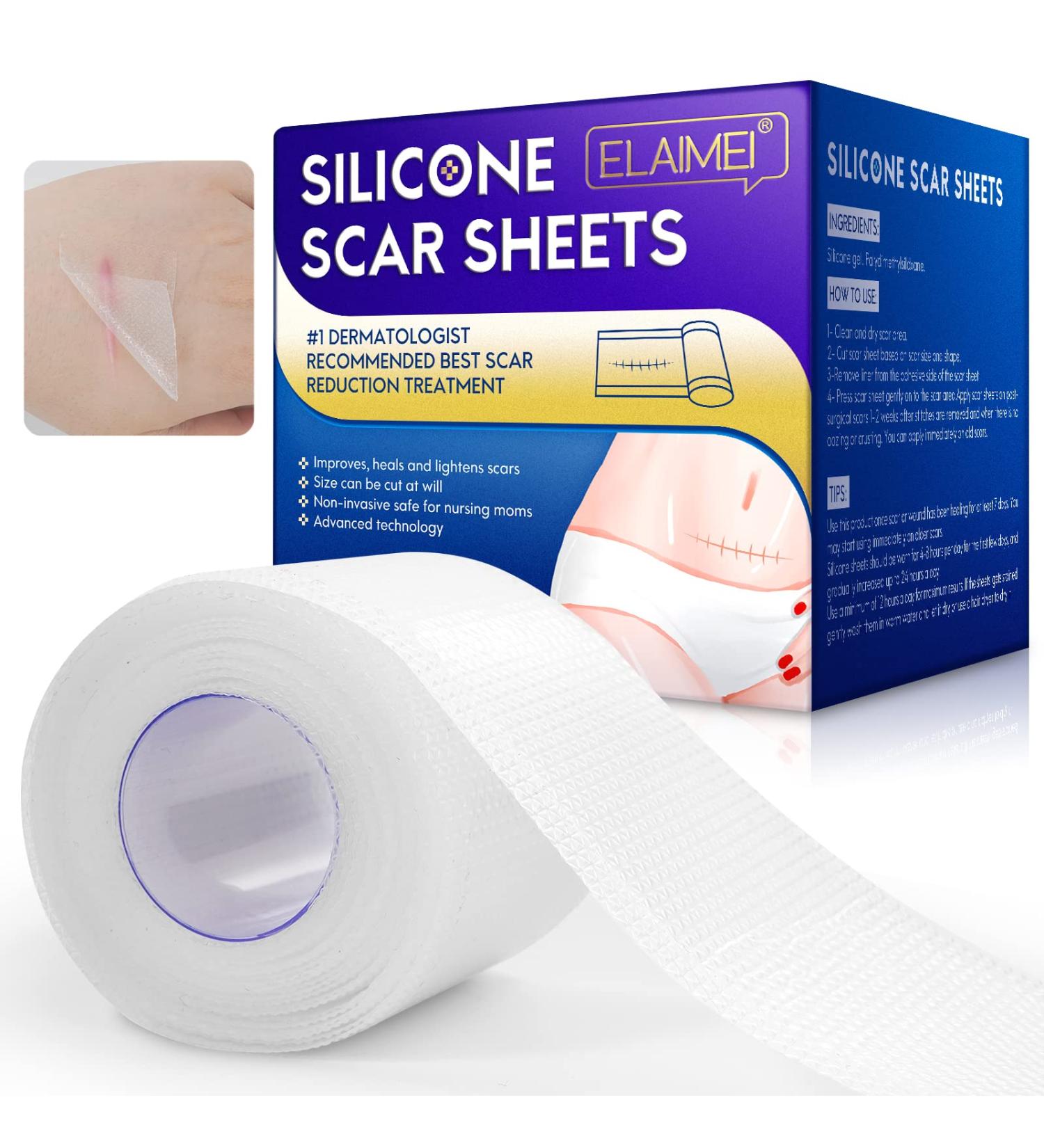 Silicone Scar Sheet Tape - Softens & Flattens Surgery, Injury, Burn, C-Section Scars - Safe & Painless Scar Removal - 1.6 x 120 Inch - Buy Online on SooperMarket.com