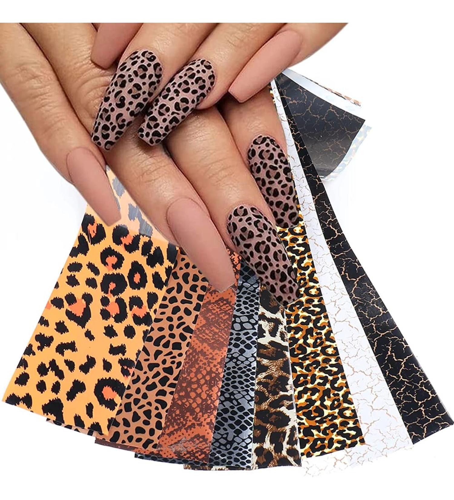 Leopard Print Nail Foils Transfer Stickers - Holographic Starry Sky Design for Acrylic Nails - 10pcs Style 12 - Buy Online on SooperMarket.com
