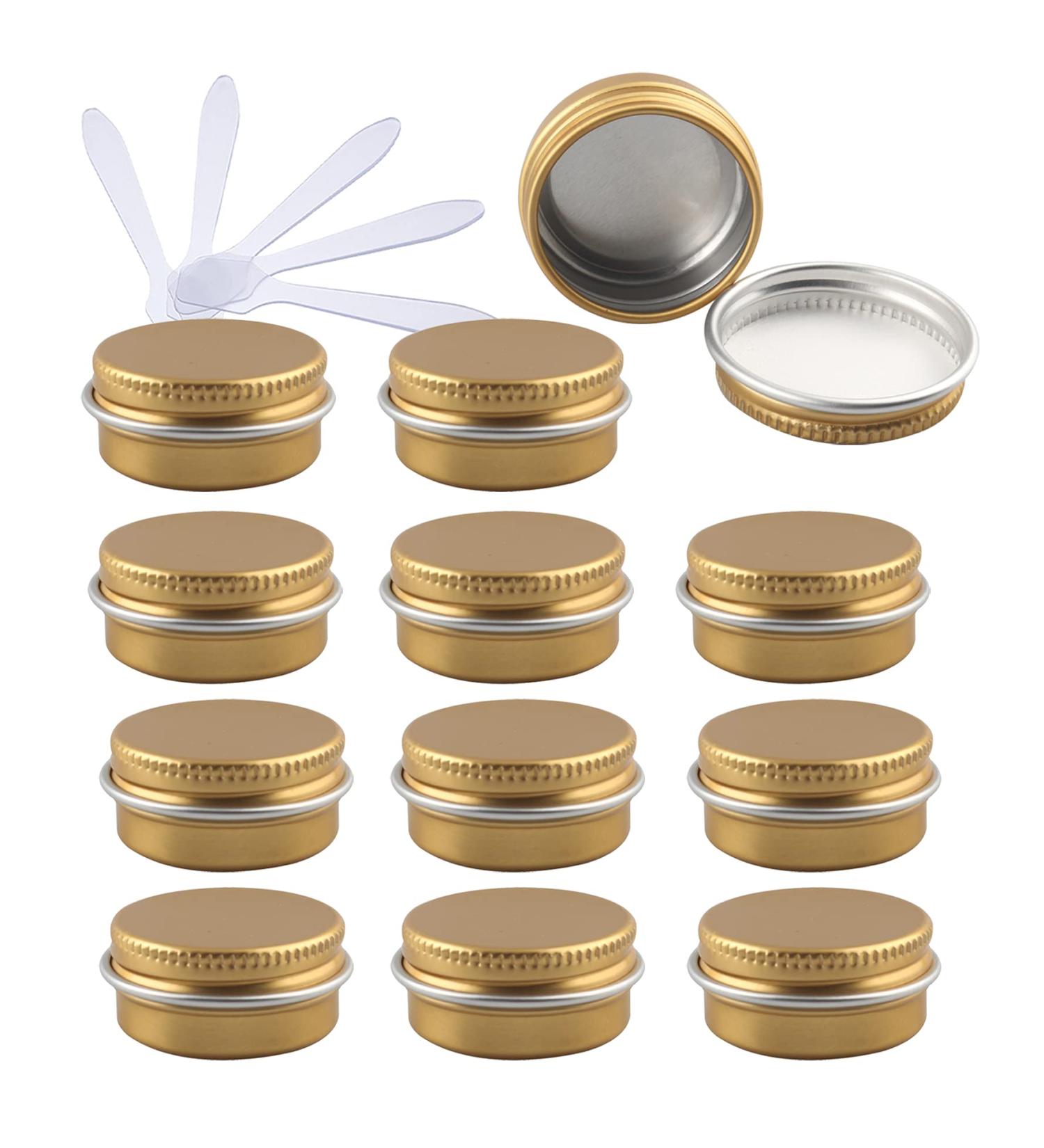 Zeoabsy 24 Pieces 10ml Gold Aluminum Empty Doses - Screw Lid Round Tins for Cosmetics Candles & Ointments - Includes 6 Spatulas - Buy Online on SooperMarket.com