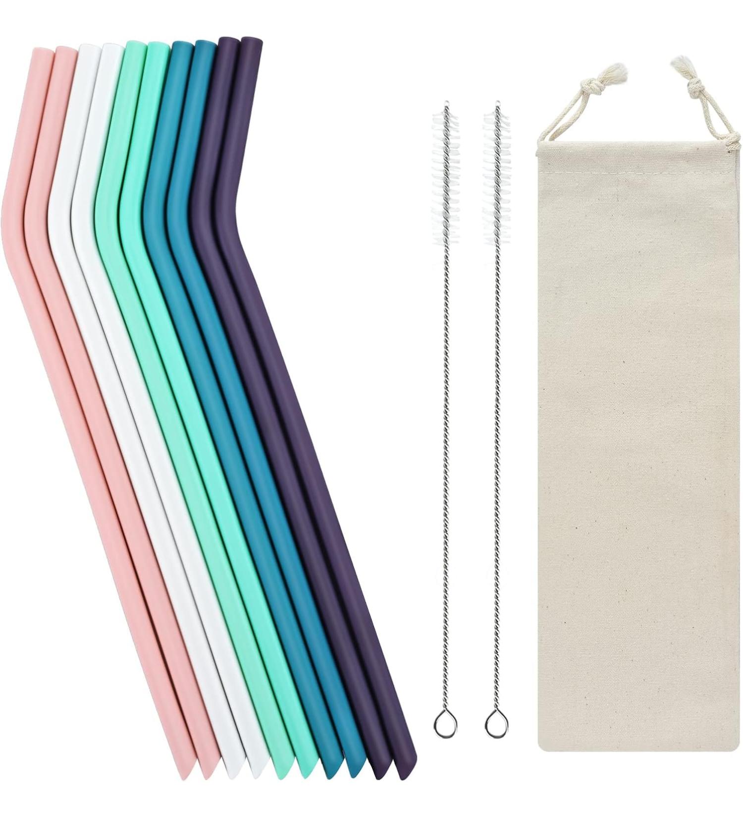 10 All Straws - Reusable Silicone Straws for 30 and 20 oz - Flexible Easy to Clean with 1 Carrying Bag and 2 Cleaning Brushes Multicolor BPA Free Bent Smoothie Straw - Buy Online on SooperMarket.com