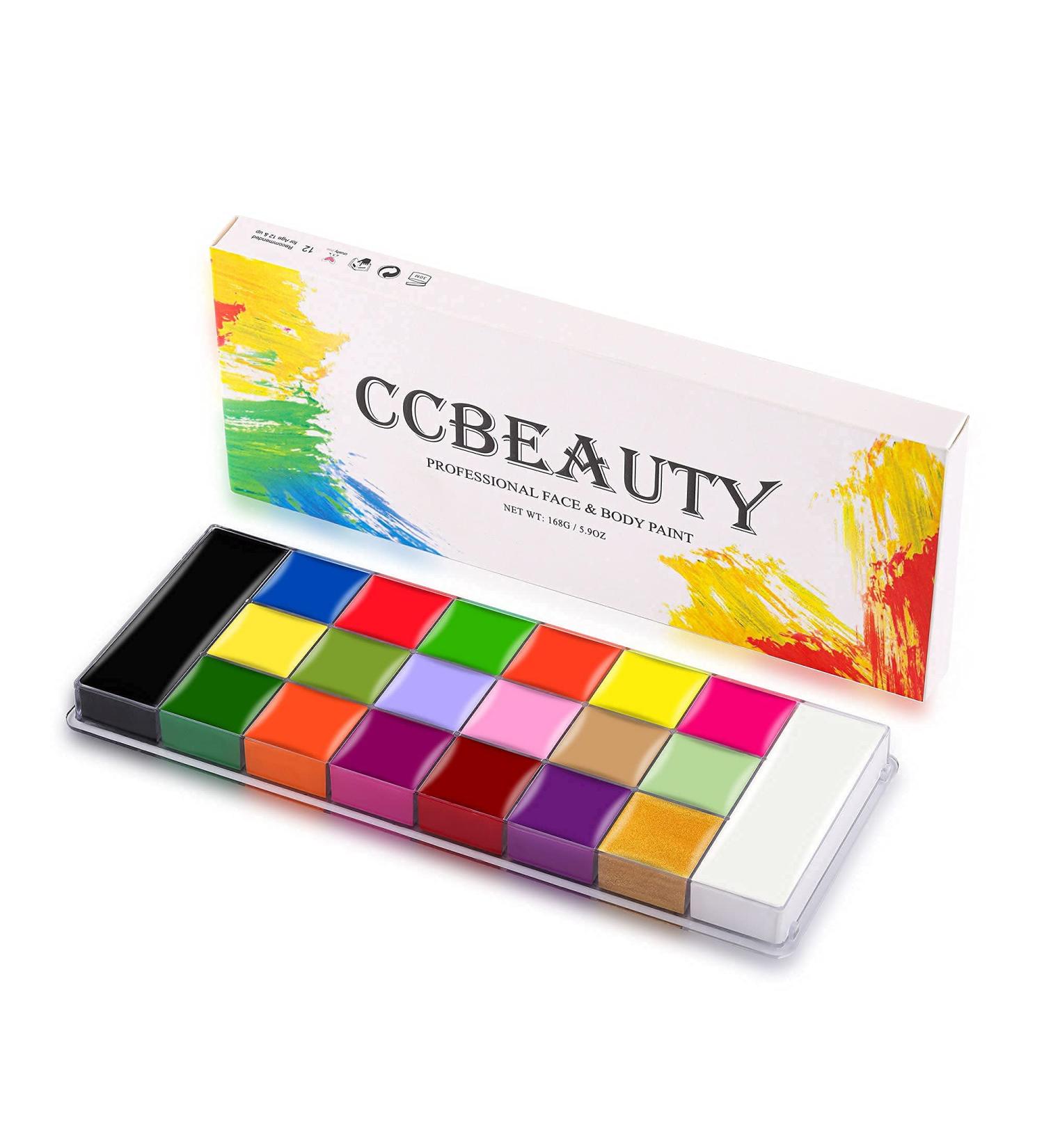 CCbeauty Professional Face Body Paint Set - 20 Colors (6 UV Glow + 14 Classic), Ideal for Halloween, Neon Face Painting, SFX Cosplay, Costume Makeup - Oil Based Large Black White Body Paints - Buy Online on SooperMarket.com