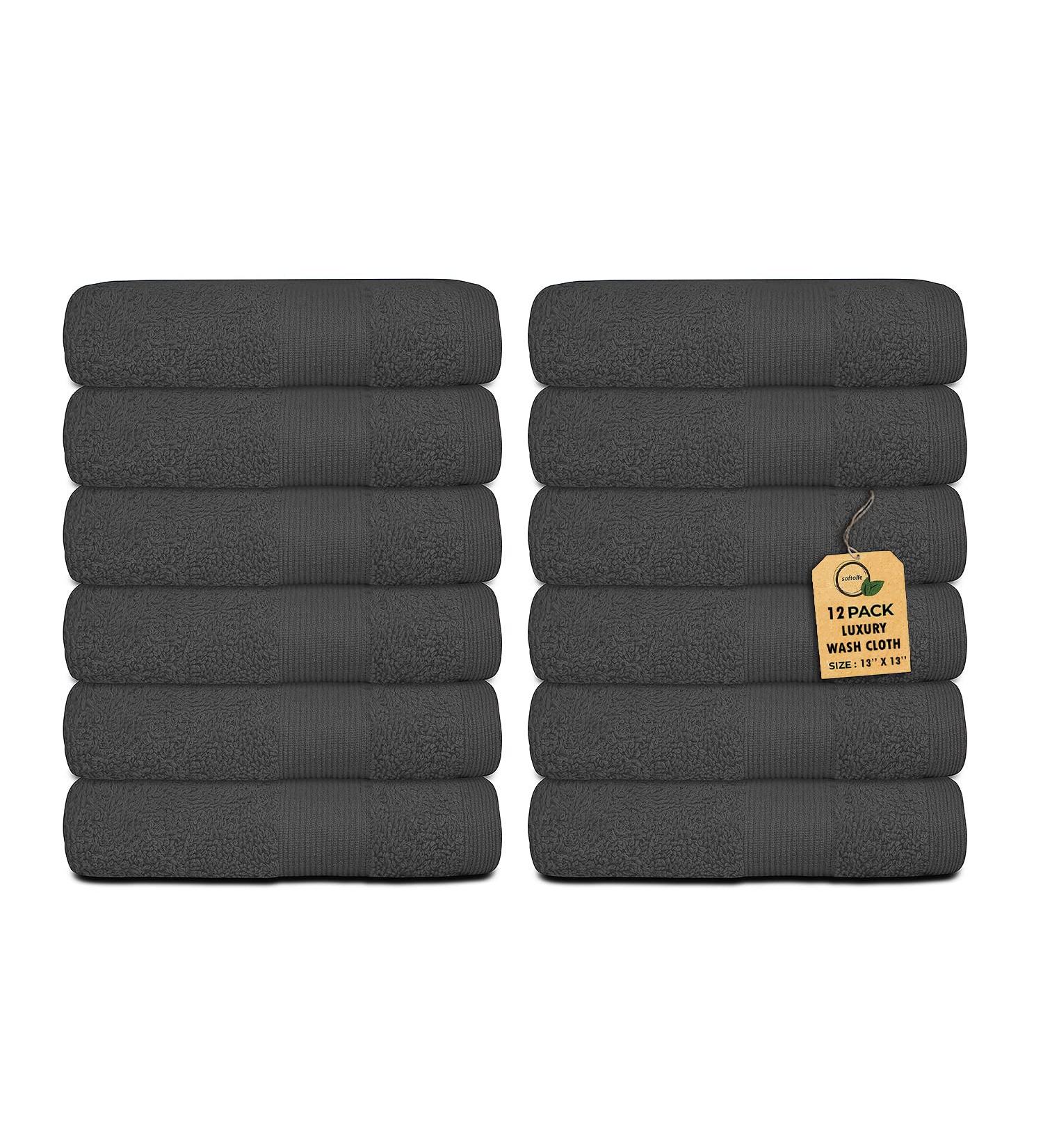 Softolle Premium Wash Cloths - Pack of 12 Luxury 100% Combed Ring Spun Cotton Face Towels - Ultra Soft & Highly Absorbent - 13 x 13 Inches - Grey - Buy Online on SooperMarket.com