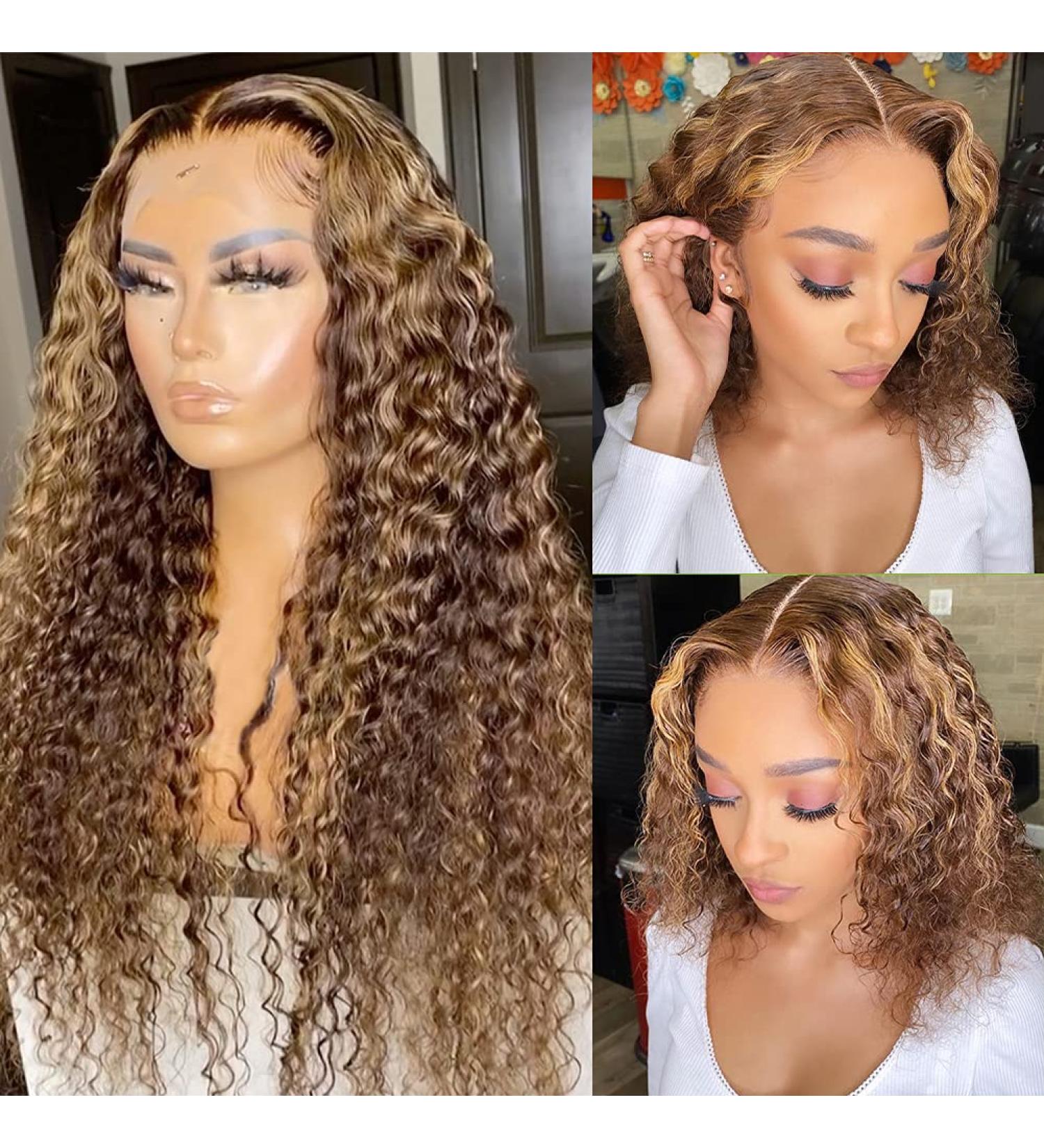 CYNOSURE 26 Curly Honey Blond Ombre Highlight Lace Front Human Hair Wig - Pre Plucked & Invisible - Women's 26 Inch - Buy Online on SooperMarket.com