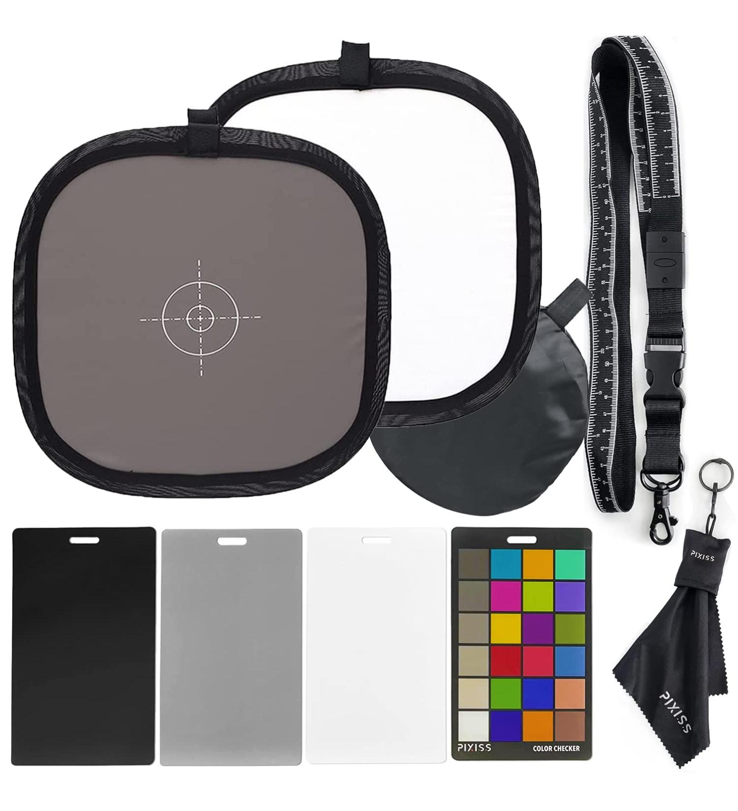 12x12 Foldable White Balance Gray Reference Reflector Card Set for Photography - Pixiss 4-in-1 Color Correction Kit - Buy Online on SooperMarket.com