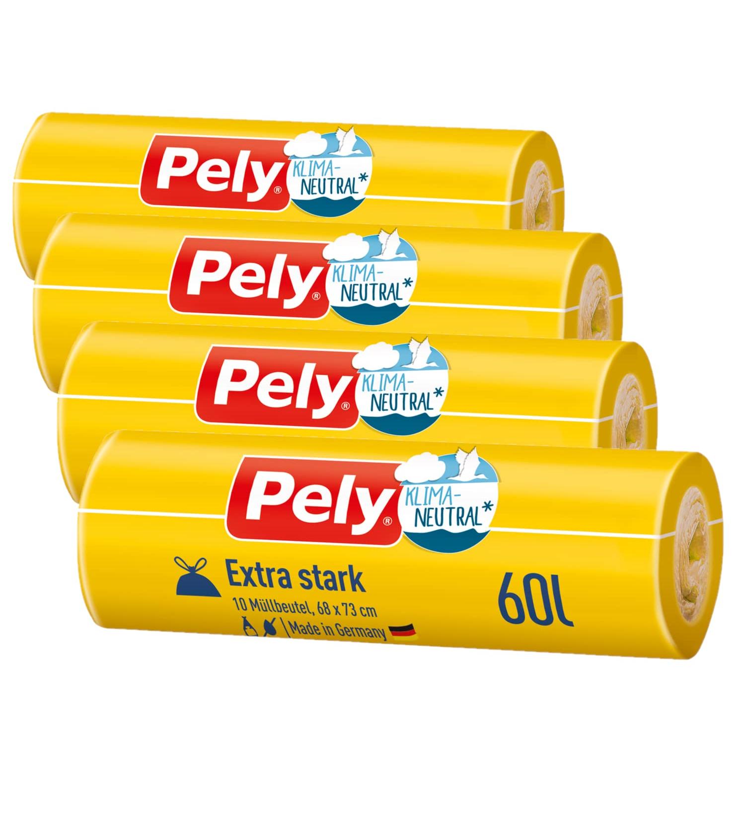 Buy Pely Pull Tape Garbage Bags - Extra Strong Climate-Neutralized Yellow (4 x 10 pcs) - Ideal for 60L Residual Waste Disposal | International Shipping - Buy Online on SooperMarket.com