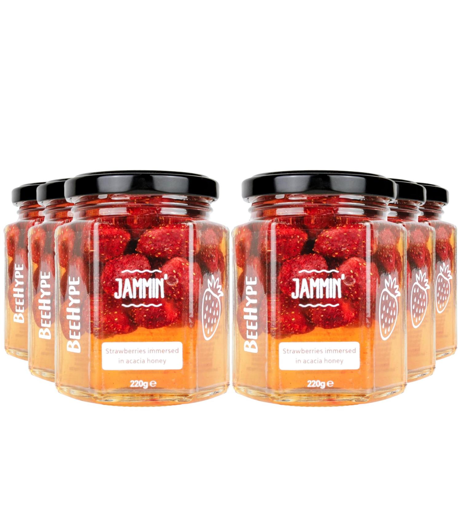 BeeHype Jammin Strawberries in Pure Acacia Honey with Vitamins Minerals and Antioxidants 6 x 220g Jammin Pack of 6 - Buy Online on SooperMarket.com