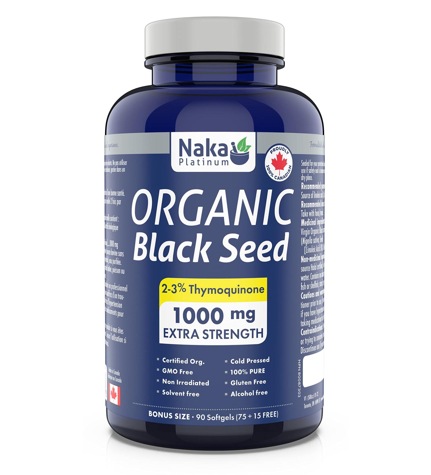 Naka Platinum Organic Black Seed 1000 mg extra strength cold pressed thymoquinone bonus size 90 softgels (75+15 free) - Buy Online on SooperMarket.com