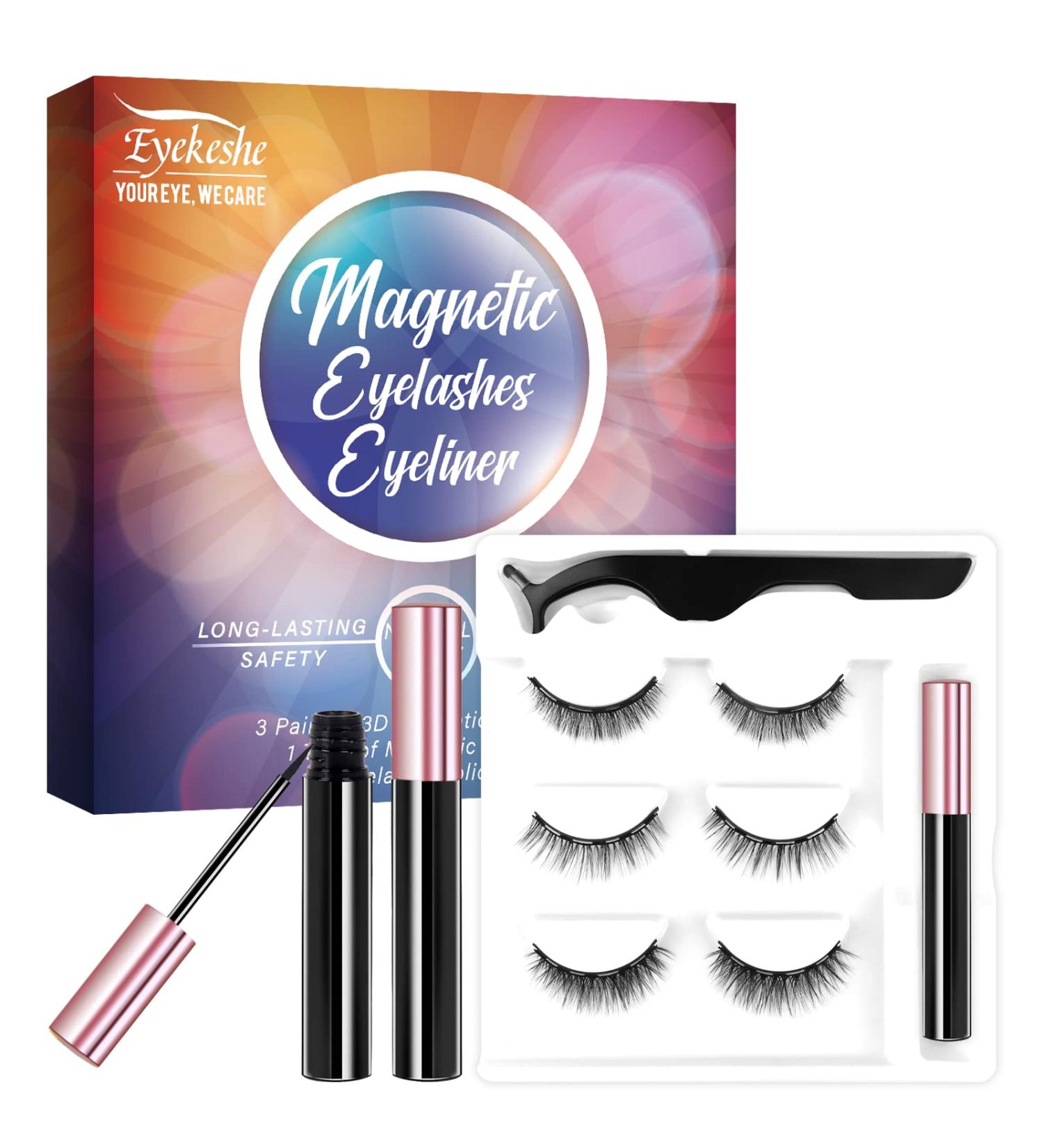 Natural Look Magnetic Eyelashes Kit - 3 Pairs with Upgraded Eyeliner & Applicator | No Glue, Reusable - Buy Online on SooperMarket.com